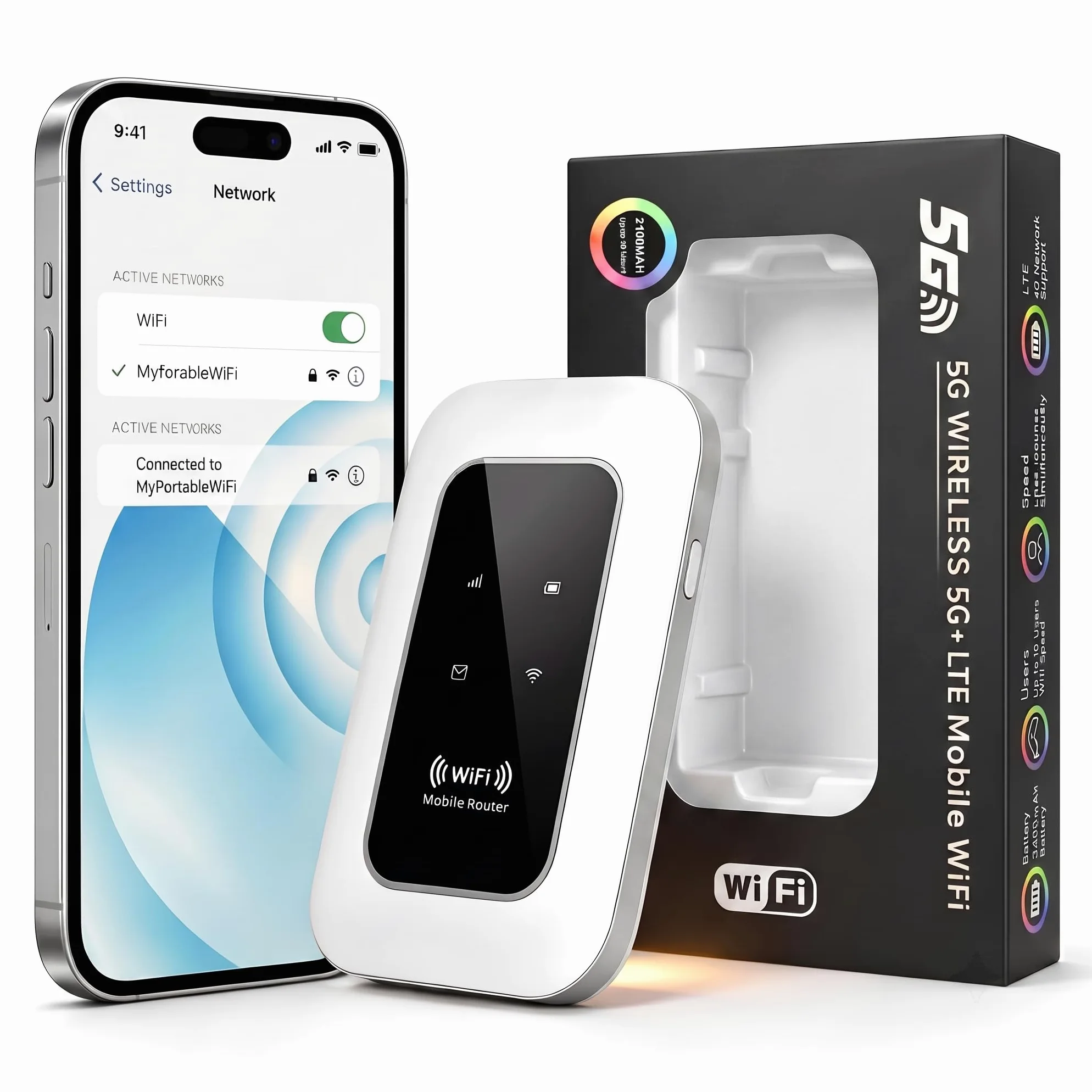 Routeur 5G Nomade WiFi 6 avec Slot SIM Déverrouillé – Modem 5G Portable Haut Débit, Connexion 5G/4G+ pour 28 Appareils, Box Internet Mobile Idéal Voyage, Télétravail, Camping-1