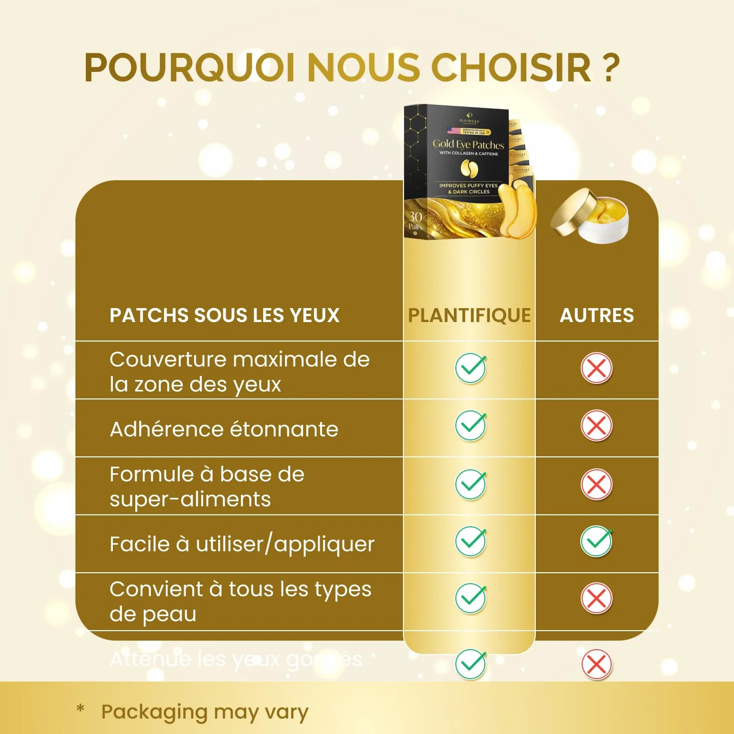 PLANTIFIQUE Skincare Patch Yeux Anti Poche Cernes 24k Gold Masque Visage Collagene Hydratant Contour Yeux Anti Rides 30 Paires