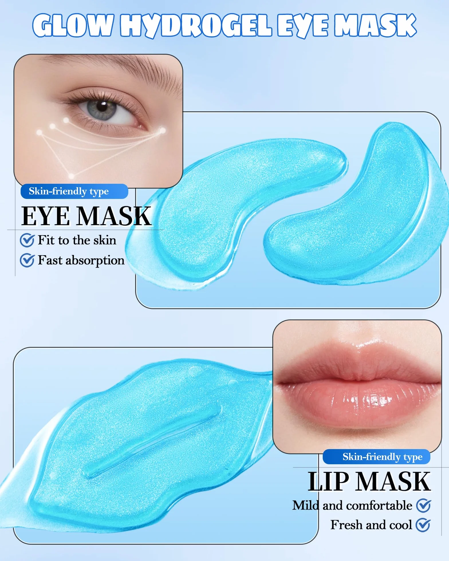 Lot de 8 Masques Yeux et Lèvres au Collagène Cristal Pêche Patchs Anti-Cernes Poches Rides Set Soins Cadeau Femme