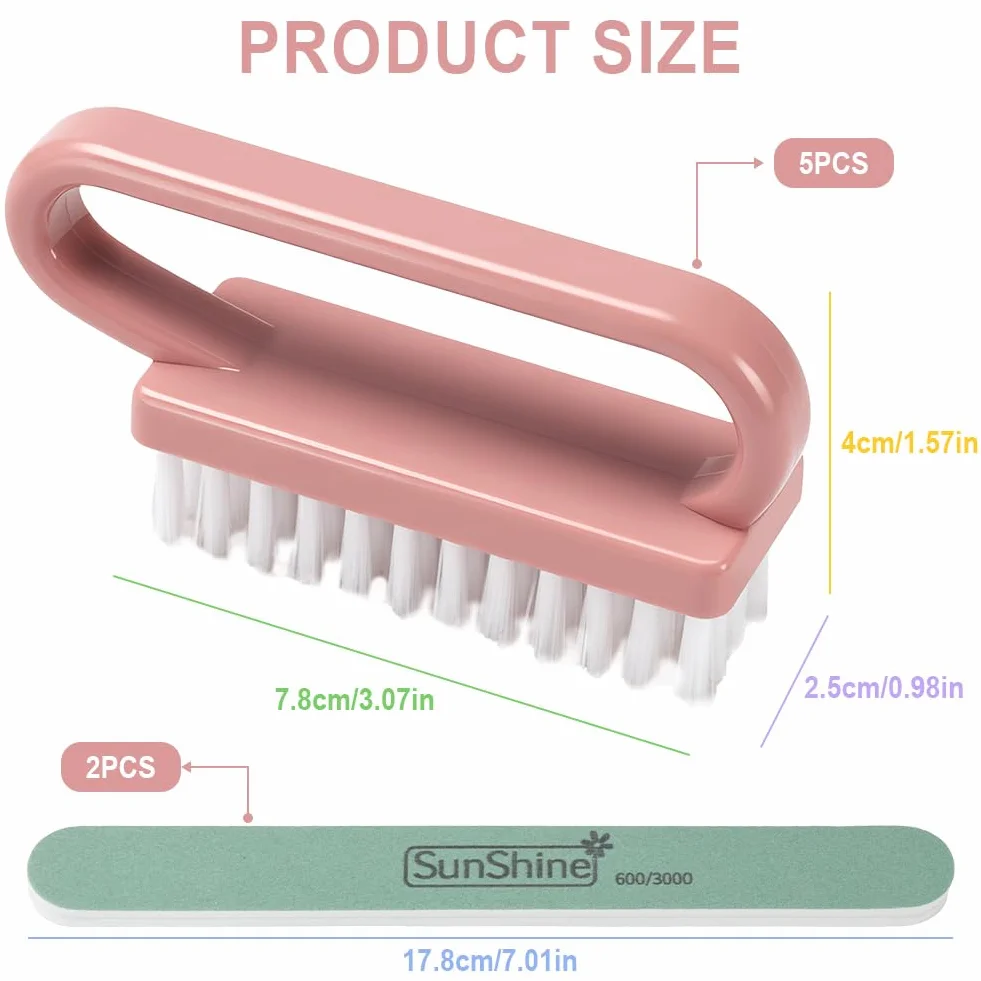 AOOWU Brosse à Ongles 3PCS Poignée Plastique Lime à Ongles Nettoyage