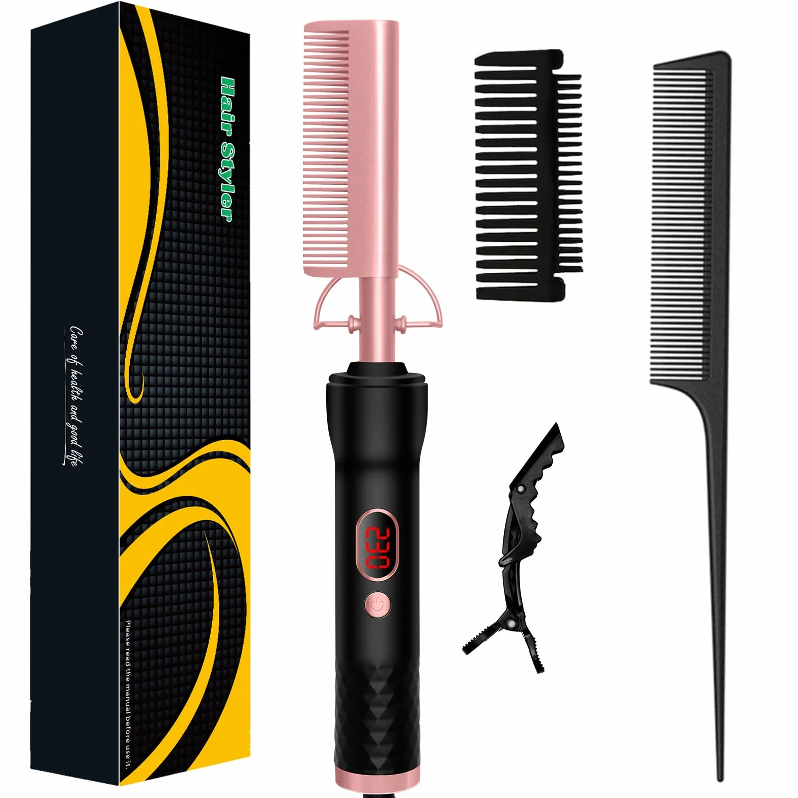Peigne Chauffant Cheveux Afro Lisseur Hot Comb Écran LCD 120-230℃ Céramique Arrêt Automatique