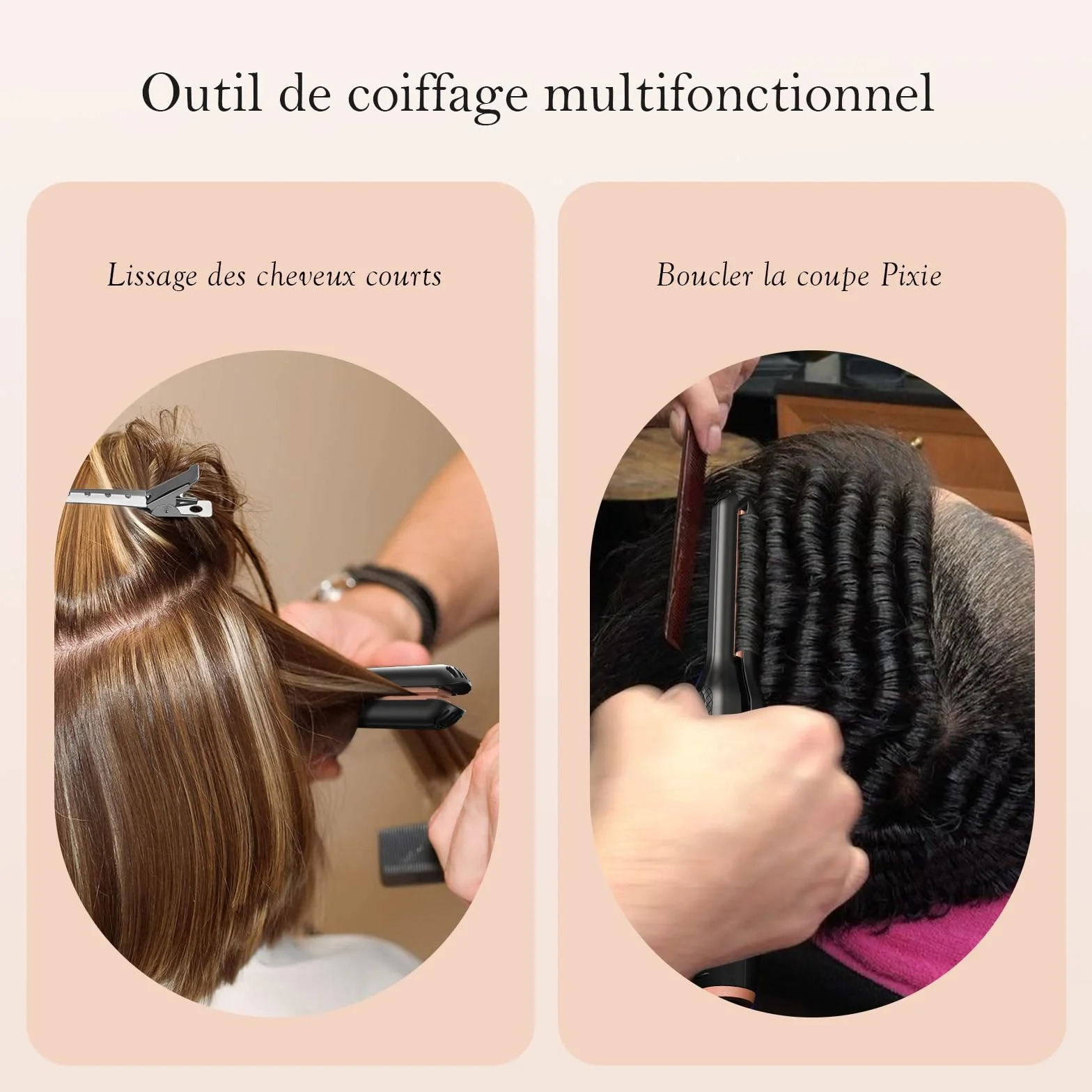 SAOSA 2-in-1 Mini Lisseur en Céramique pour Cheveux Courts, 90°C-210°C, Double Tension, Or rose