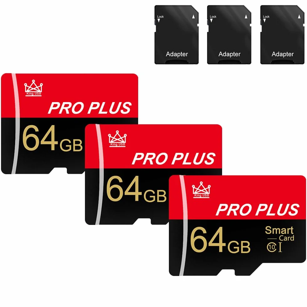 Cartes mémoire 64 Go Lot de 3 UHS-I C10 A1 Haute Vitesse avec Adaptateur TF pour Tablette Téléphone Portable Appareil Photo