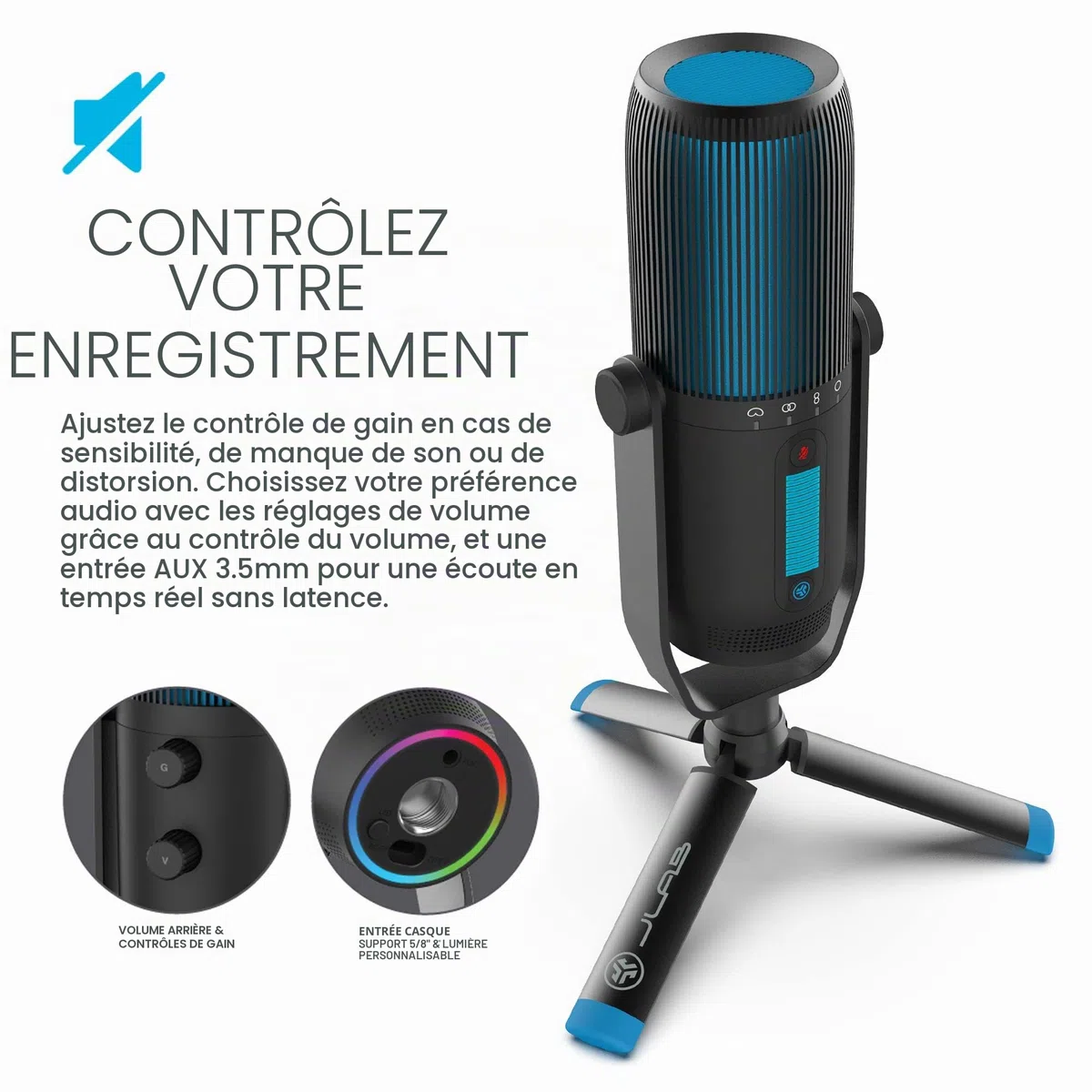 JLab Talk Pro Microphone USB Plug & Play - USB-C, Qualité Pro
