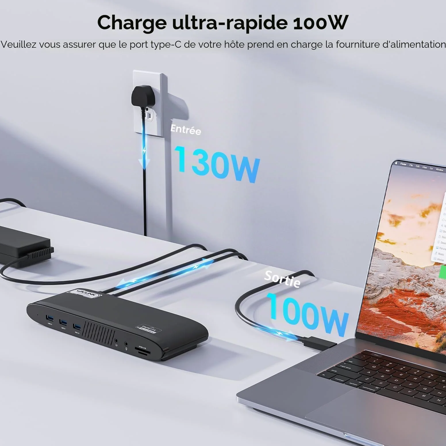 WAVLINK Station d'accueil pour Deux écrans 5K, Docking Station avec PD 100W, 2x4K HDMI, 2x4K/5K DP, 5 Ports USB, SD/TF, Ethernet,Audio, Station d'accueil USB C pour MacBook Neo,Mac M1/M2/M3/M4/Windows