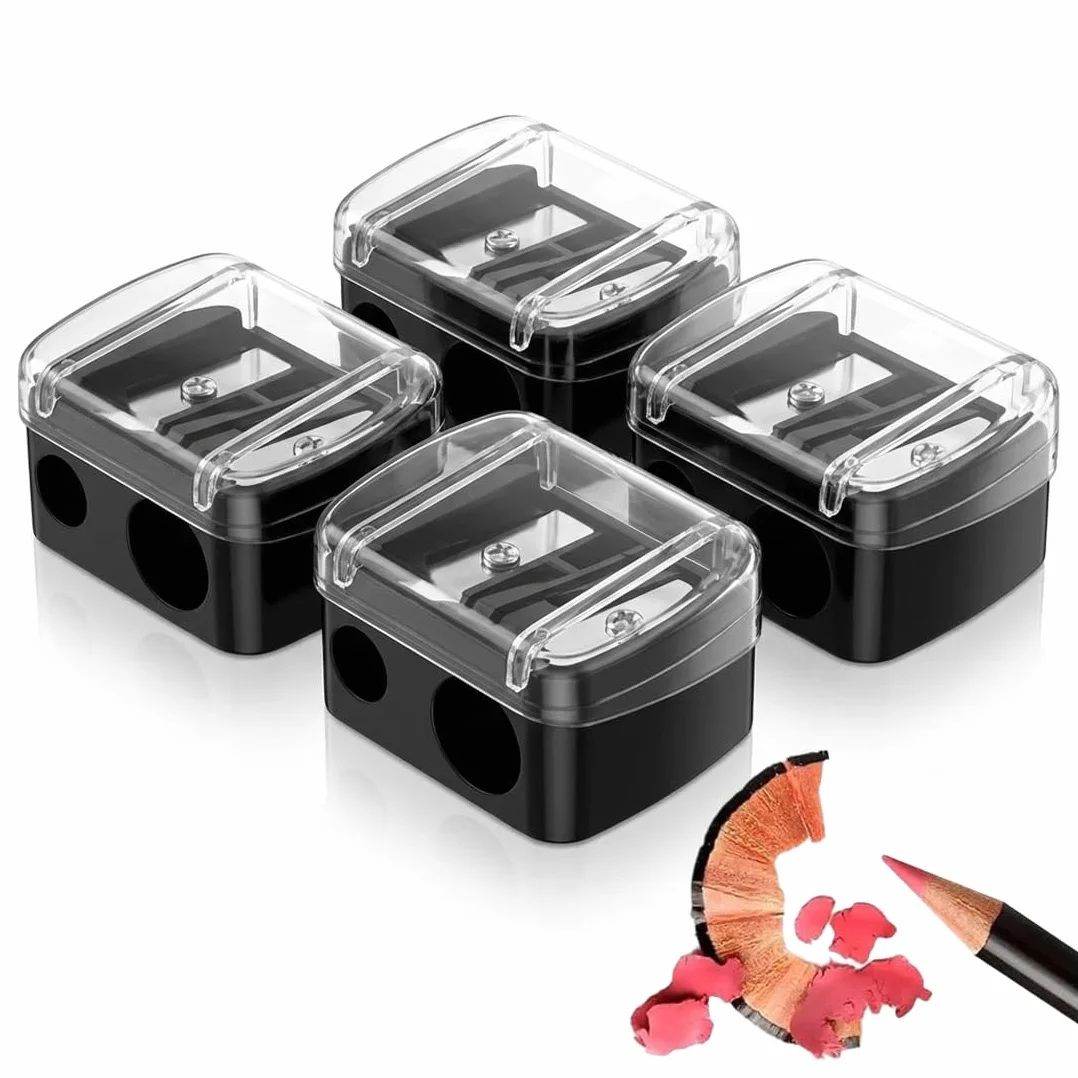 Taille-Crayon Maquillage, Duo-Spitzer Universel pour Sourcils, Kajal, Eyeliner & Crayon à Lèvres, Noir, 4 Pack