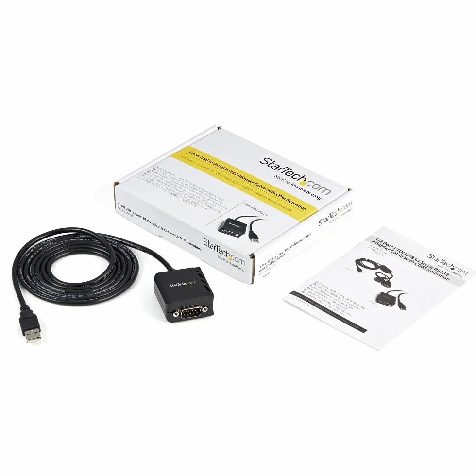 StarTech Câble USB vers Série RS232 1,8m, 1 Port, FTDI (ICUSB2321F) | Retention COM, Adaptateur USB vers RS232, Alimenté par USB, Design compact