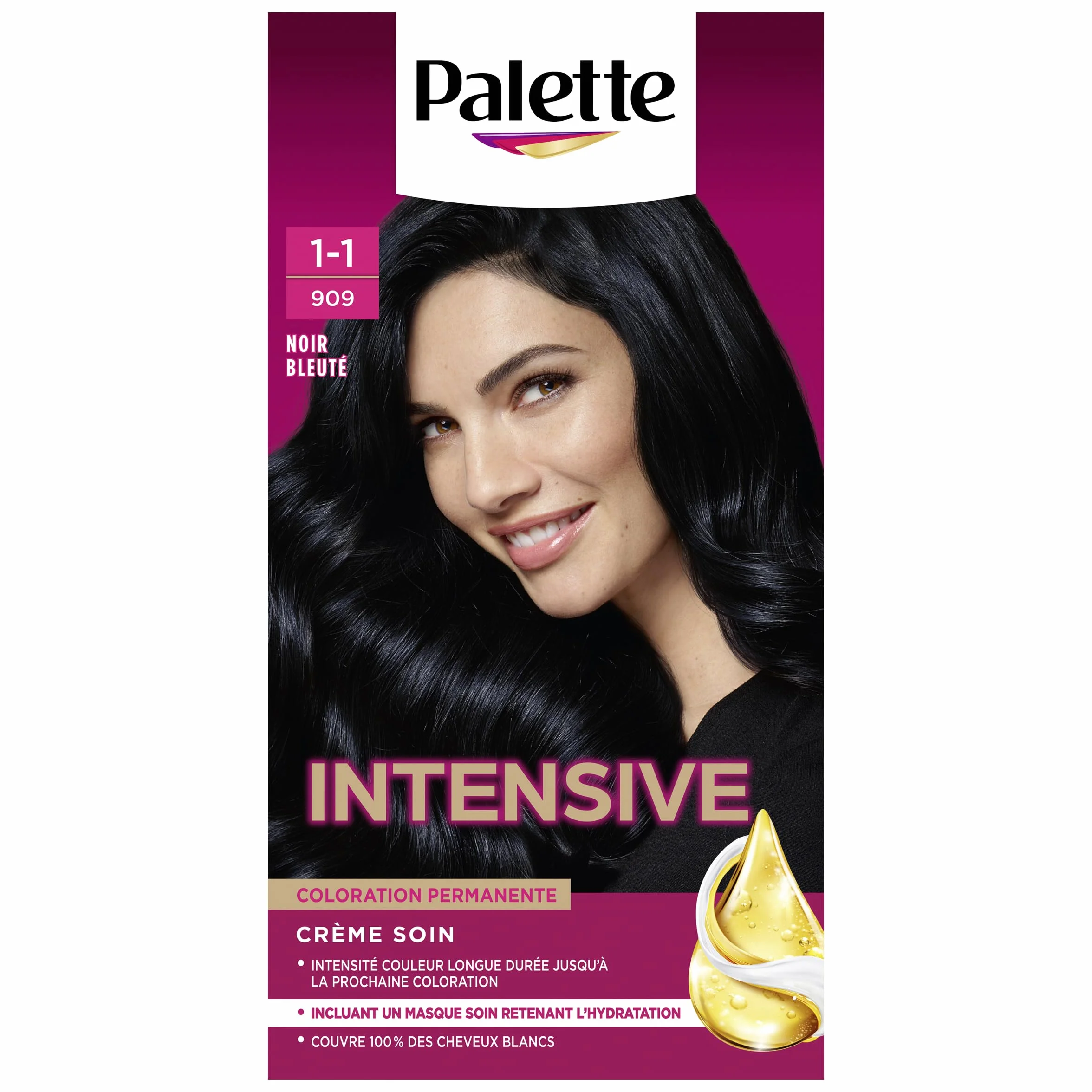 Schwarzkopf Palette Coloration Permanente Cheveux Noir Bleuté 909, Couvre 100% Cheveux Blancs, Tenue 8 Semaines, 1 Unité