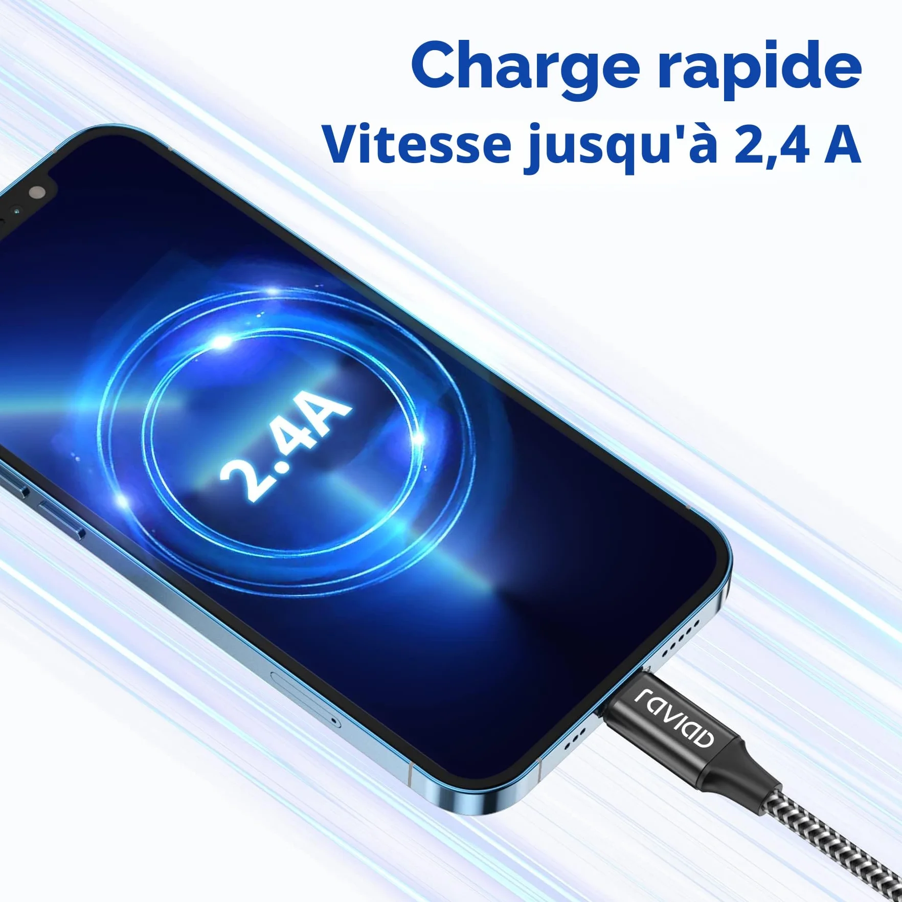 RAVIAD Câble iPhone 30CM Chargeur iPhone Certifié MFi Nylon Lightning Charge Rapide Compatible iPhone 13 12 11 Pro Max Noir