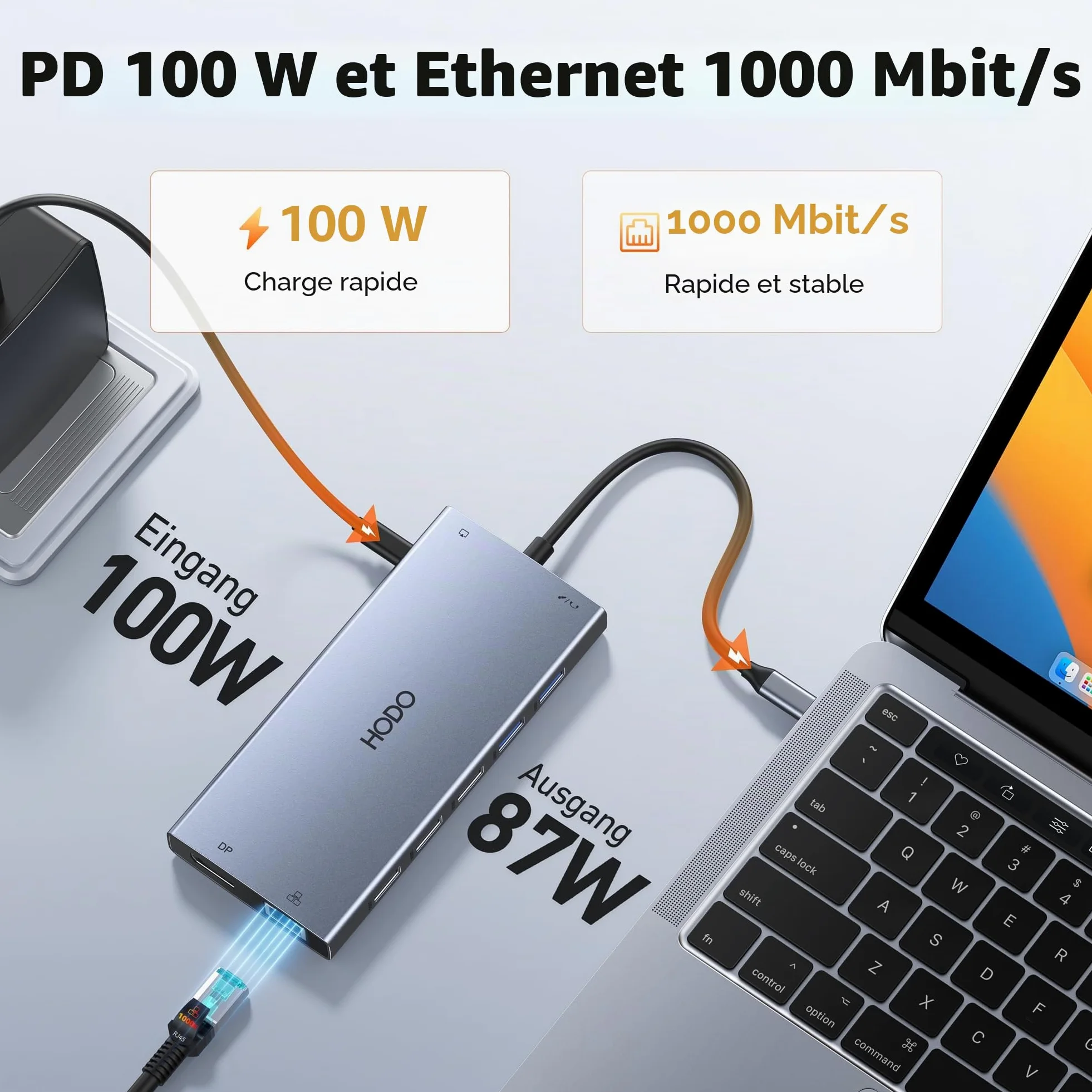 Station d'accueil pour ordinateur portable 2 moniteurs, station d'accueil 15 en 1 triple écran, adaptateur USB C Hub avec deux HDMI, 8K DisplayPort, Ethernet, PD, 5USB, USB C, SD TF, audio et bouton