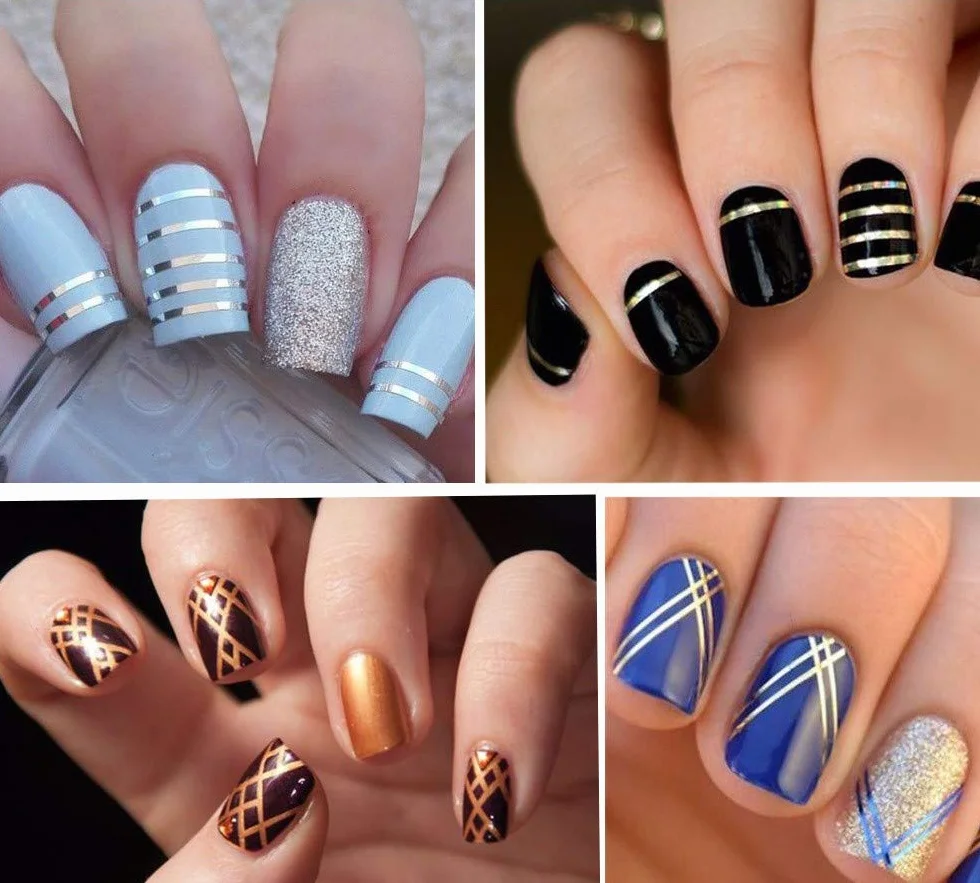 CHANGAR Lot de 6 rouleaux ruban adhésif paillettes nail art 1 mm 2 mm 3 mm Doré argenté