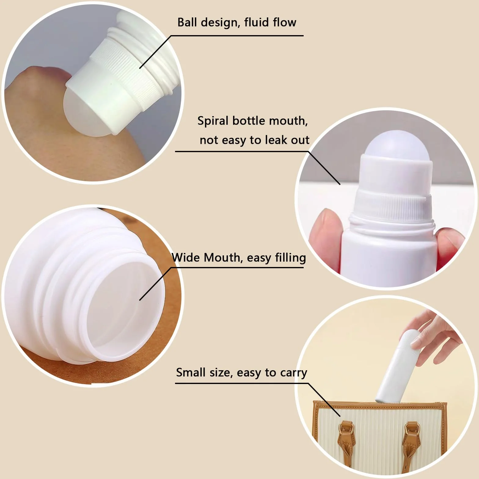 Flacons à Bille Vides en Plastique 50 ml Blanc 10 Pièces Réutilisables Rouleau Rechargeable pour Parfum Lotion Huile Essentielle