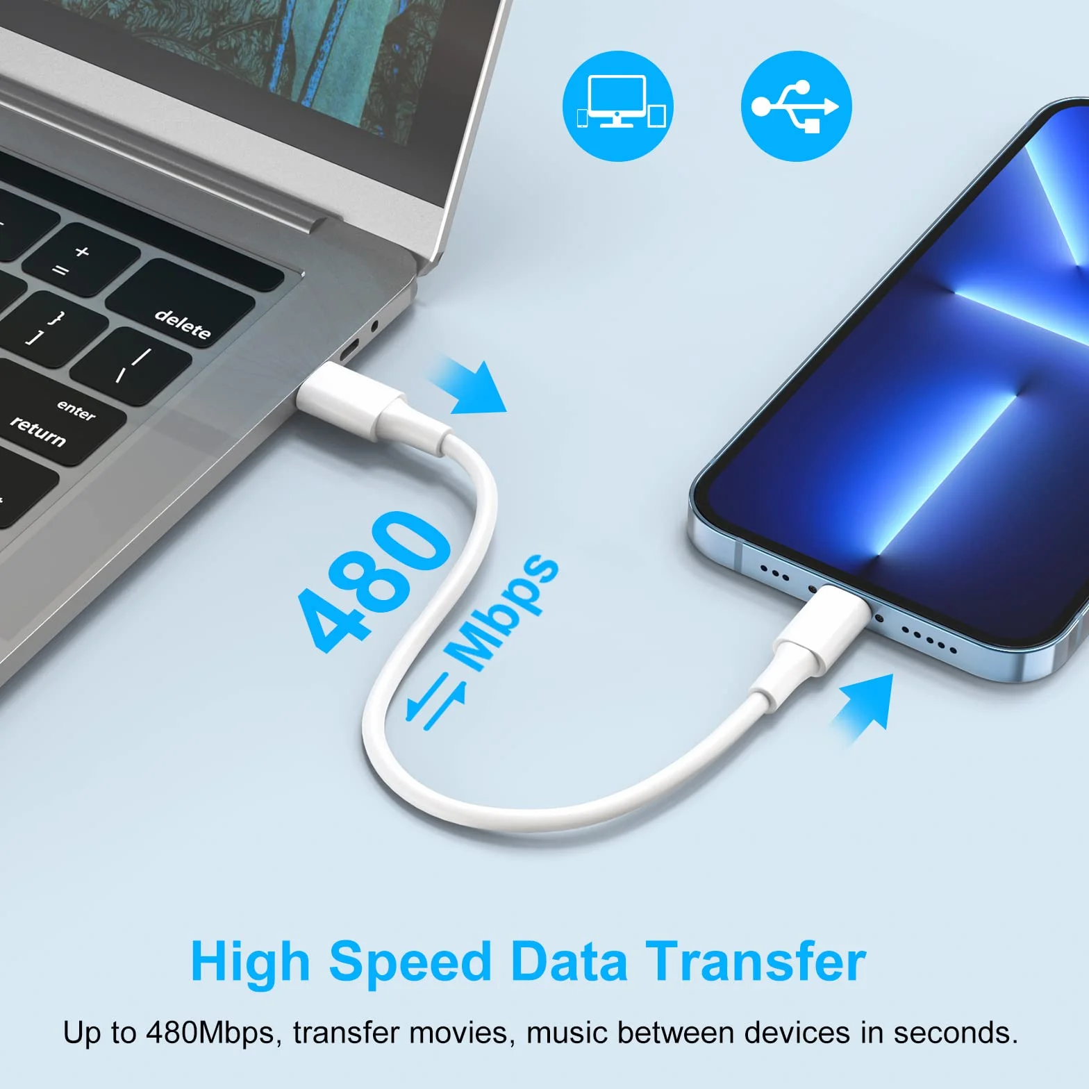 Amoner Lot de 2 câbles USB C Lightning MFi 30CM+15CM pour iPhone 14/13/12/11/SE/XS/XR/X/8/7/6, AirPod, iPad