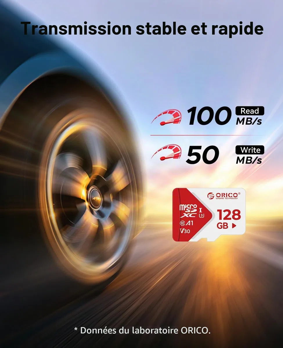ORICO TF30 Carte Micro SD 128 Go + Adaptateur, Jusqu'à 100 Mo/s, 4K
