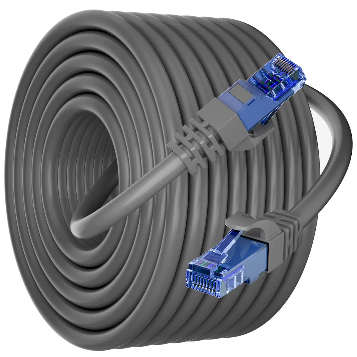 Soibke Câble Ethernet d'extérieur Cat 6 de 30,5 m, câble Ethernet Cat6 23 AWG, très résistant, UTP, étanche, enfouissement direct, résistant aux UV, réseau, LAN, Internet, PVC, avec RJ45 pour routeur