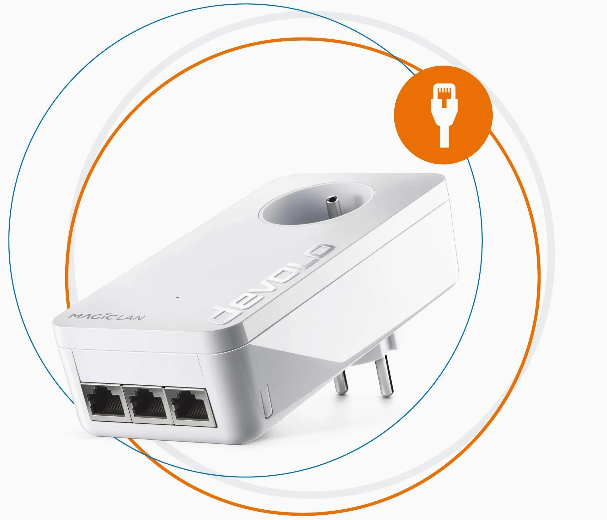 devolo Magic 2 WiFi 5 (AC) Multiroom Kit : 3X Adaptateurs CPL WiFi, Prise Gigogne & Magic 2 LAN Triple Adaptateur d'extension : 1x Adaptateur CPL, Prise Gigogne (2 400 Mbits, 3X Gigabit Ethernet)