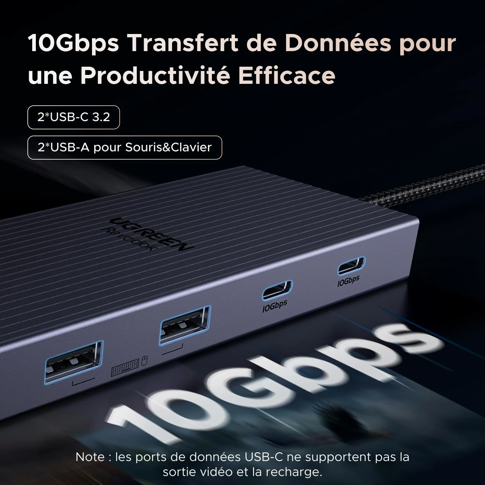 UGREEN Revodok Pro 2111 Hub USB C 11 en 1 Docking Station Double Affichage | 1 HDMI 4K60Hz, DisplayPort 4K120Hz, 10Gbps, 2A2C Data Ports, Ethernet Gigabit, PD 100W Charge, SD TF, Audio 3,5mm