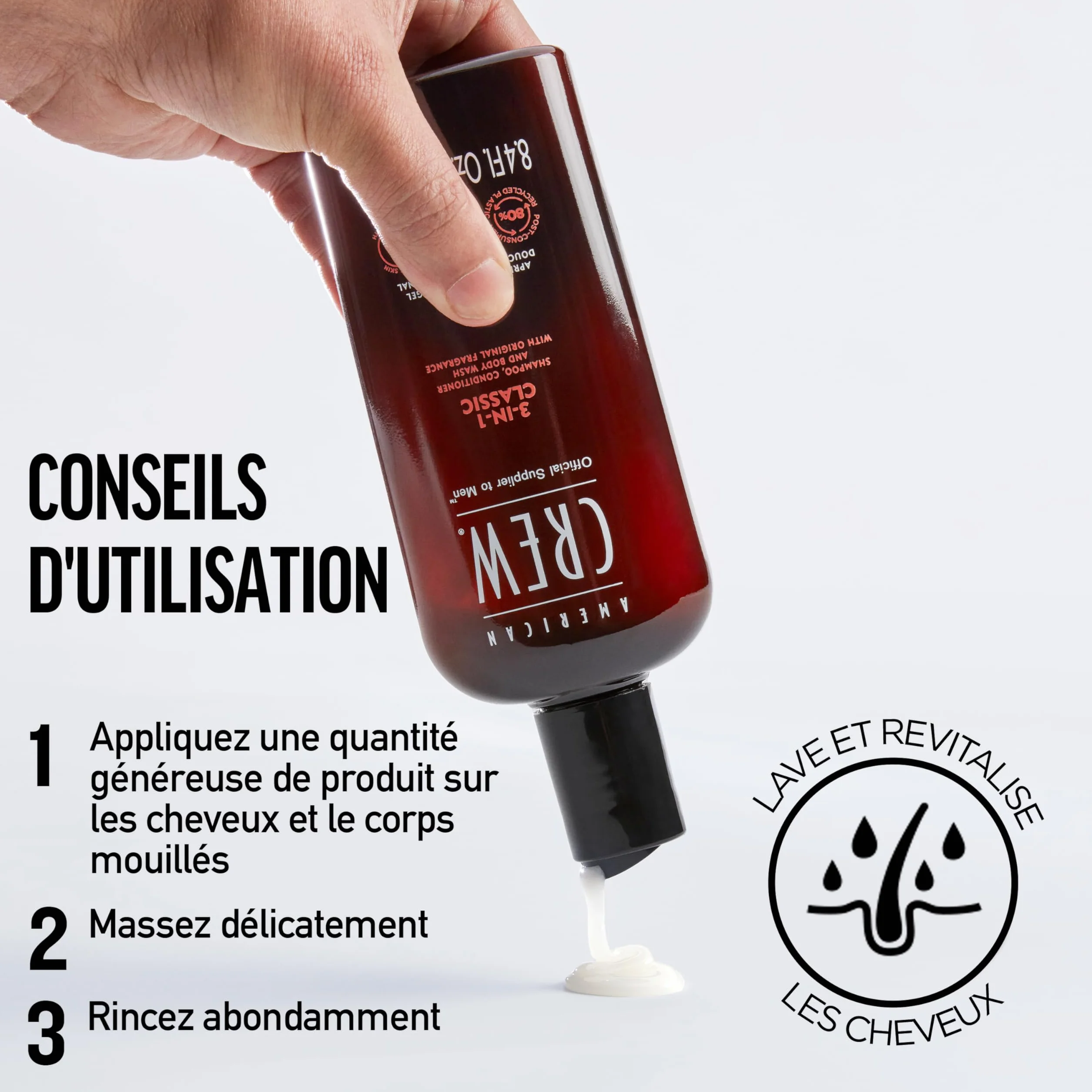 American Crew 3-En-1 Shampooing Après Shampooing Gel Douche Cheveux Corps