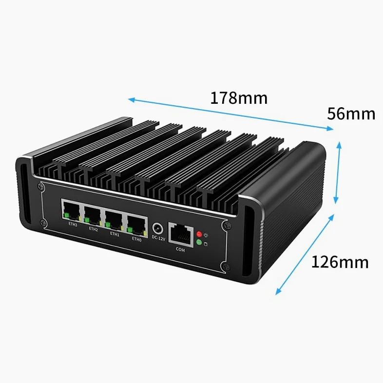 VENOEN Firewall Mini PC 2.5G 4 LAN, Fanless Router PC Celeron J6412, 16GB RAM 256GB SSD