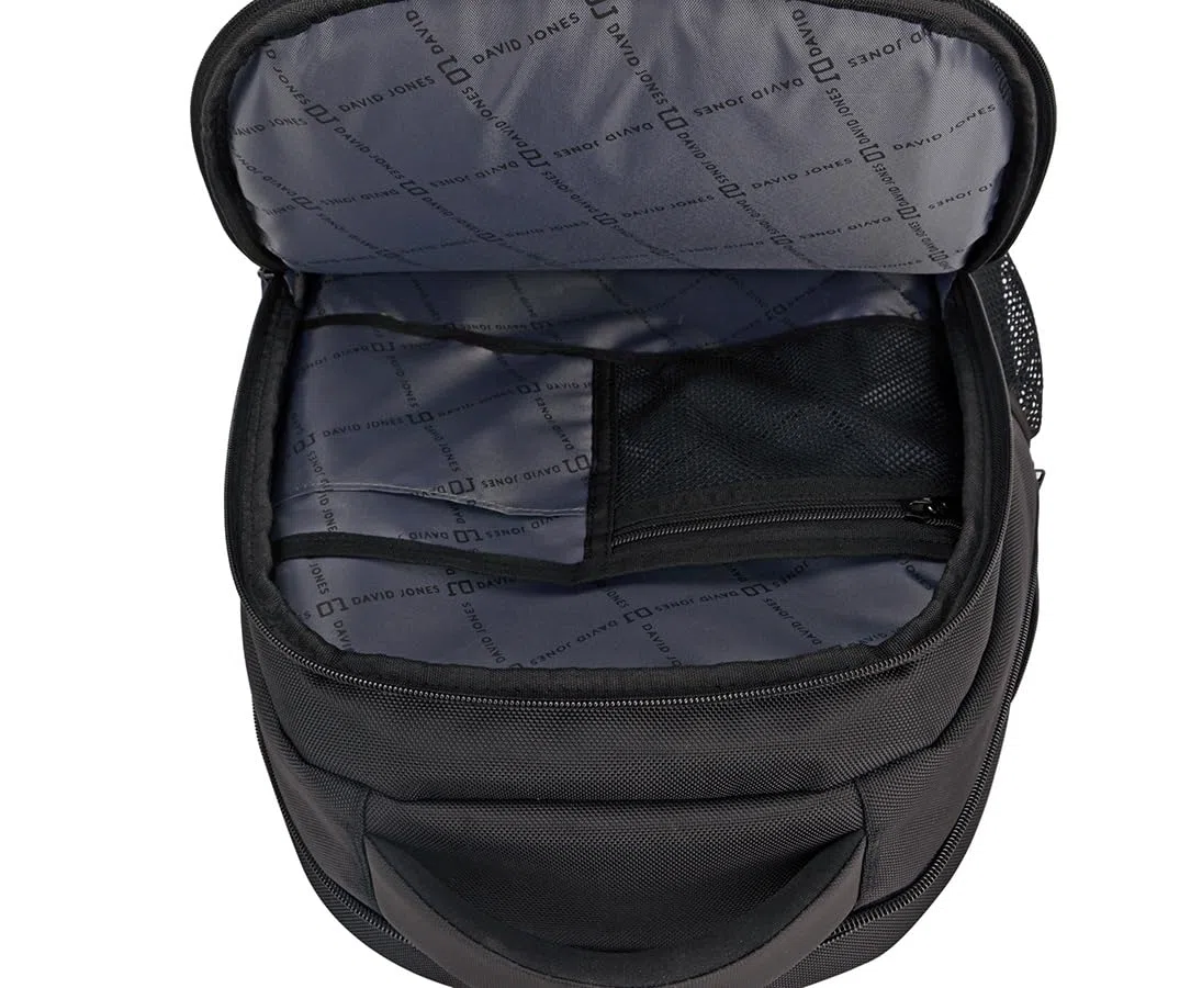 David Jones - Sac à dos Ordinateur Portable Cabine Avion - Format A4 - Double Compartiment - Couleur Noir - Pratique Ville Voyage Scolaire Travail