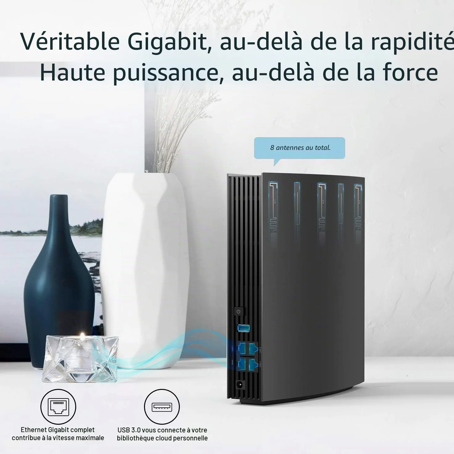 AC3200 Routeur Internet sans fil double bande, 4 ports Fast Ethernet 100/1000 Mbit/s, prend en charge Wi-Fi invité, contrôle parental, QoS, technologie Beamforming