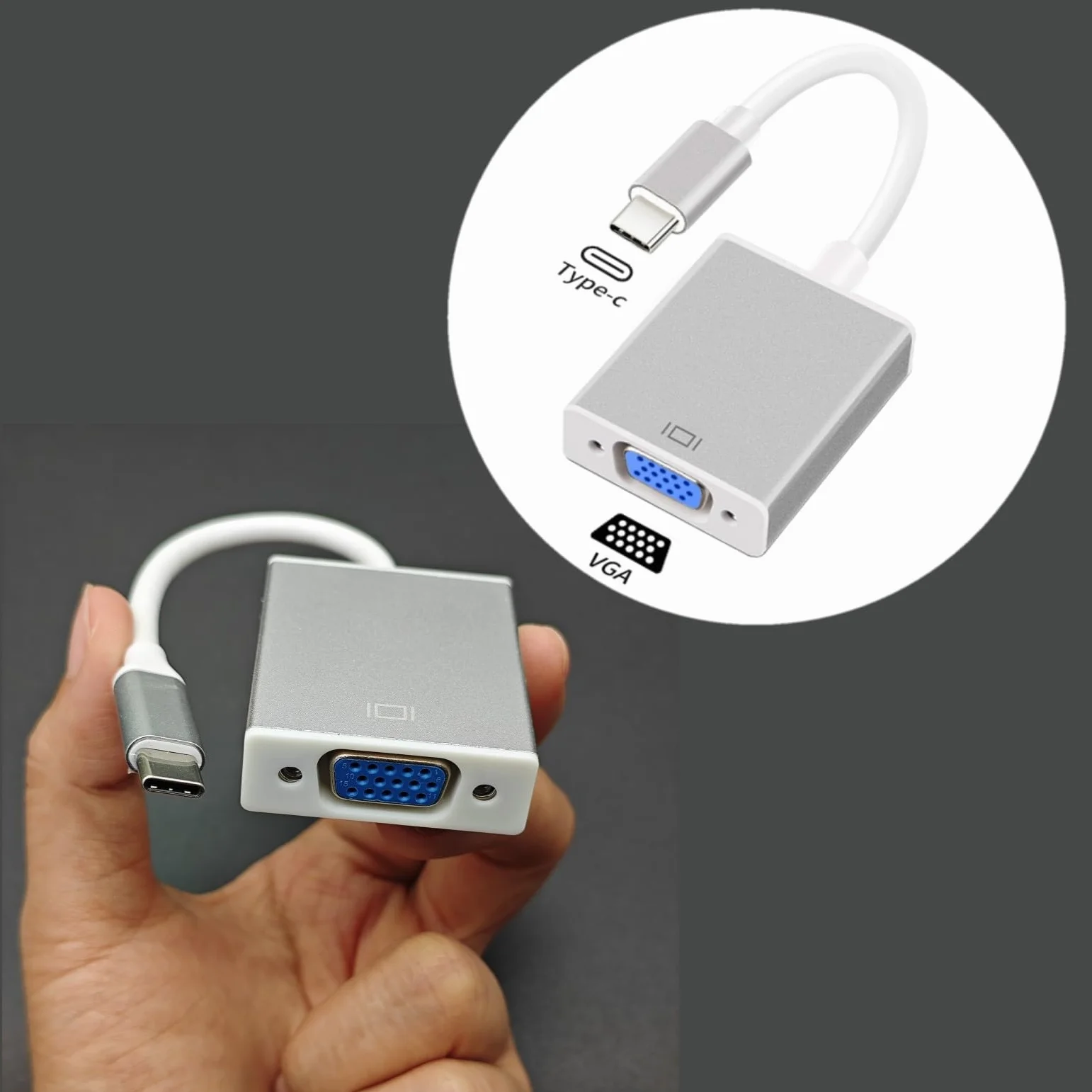 Adaptateur USB C vers VGA, Thunderbolt 3/4 USB 3.1 Type-C mâle vers VGA Femelle pour MacBook Pro, iPhone 16/15 Pro/Max, iPad Pro, Lenovo