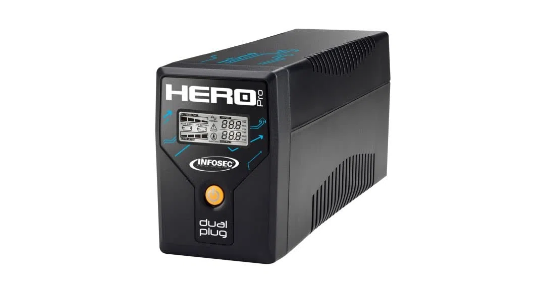 Onduleur Hero Pro Dual Plug 700 - Infosec - UPS PC, écran, Box, TV, 1 Prise FR/Schuko 3 Prises IEC, ASI 700VA/360W