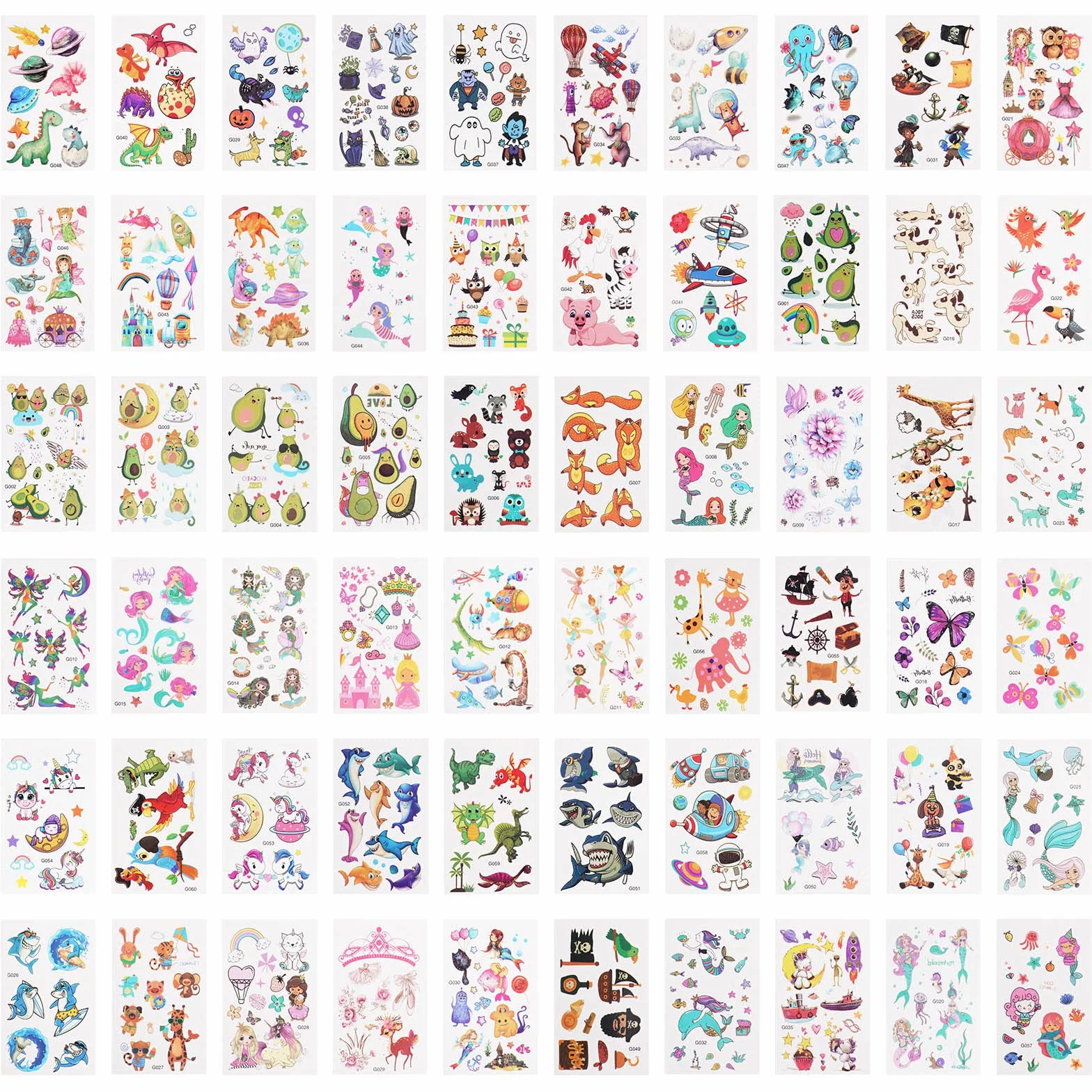 ACWOO Tatouage Temporaire Enfant 60 Feuilles Kit Tatoo Sirène Fée des fleurs Papillon