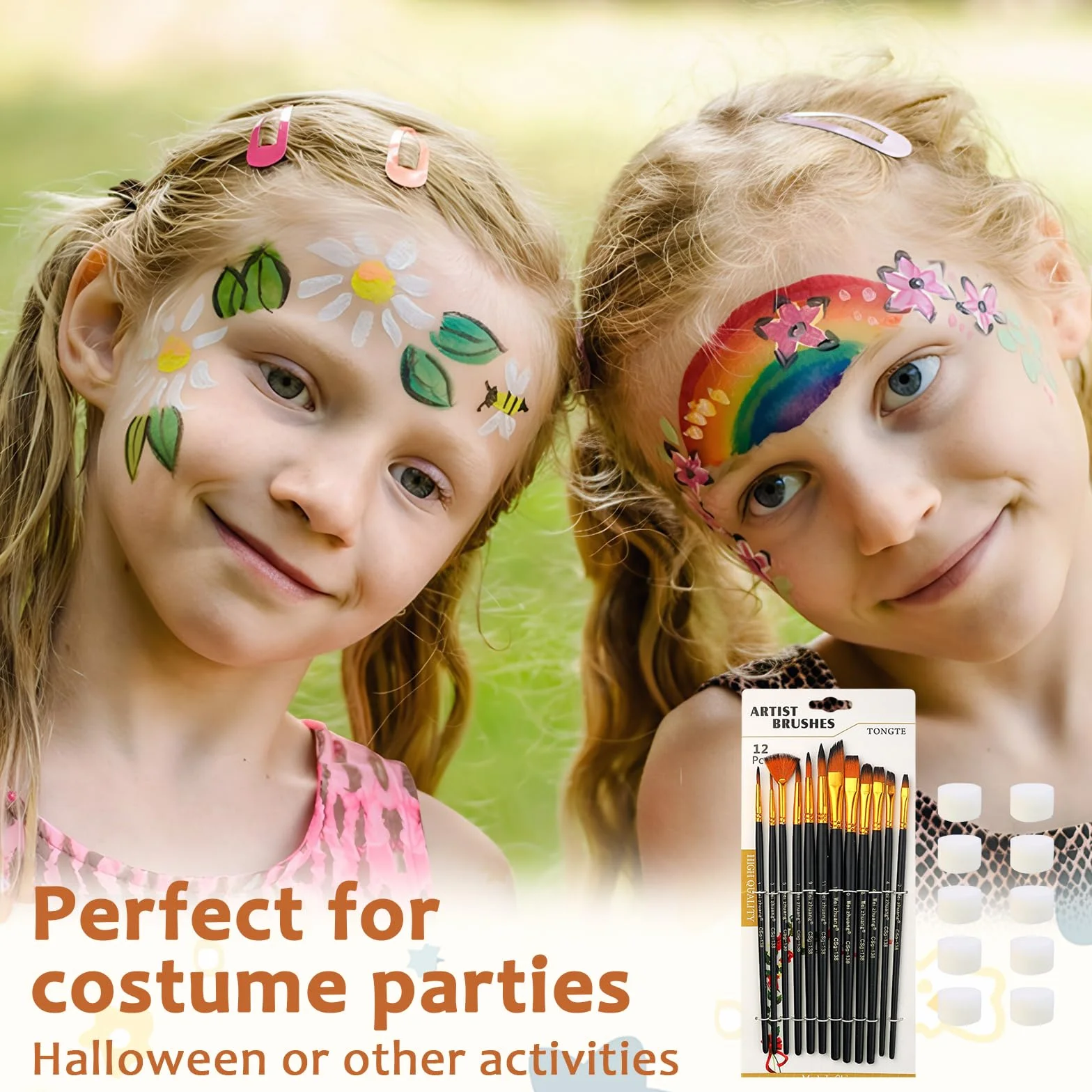 Lot de 12 pinceaux de maquillage pour enfants avec 10 éponges - Pinceaux fins pour peinture à l'huile débutants