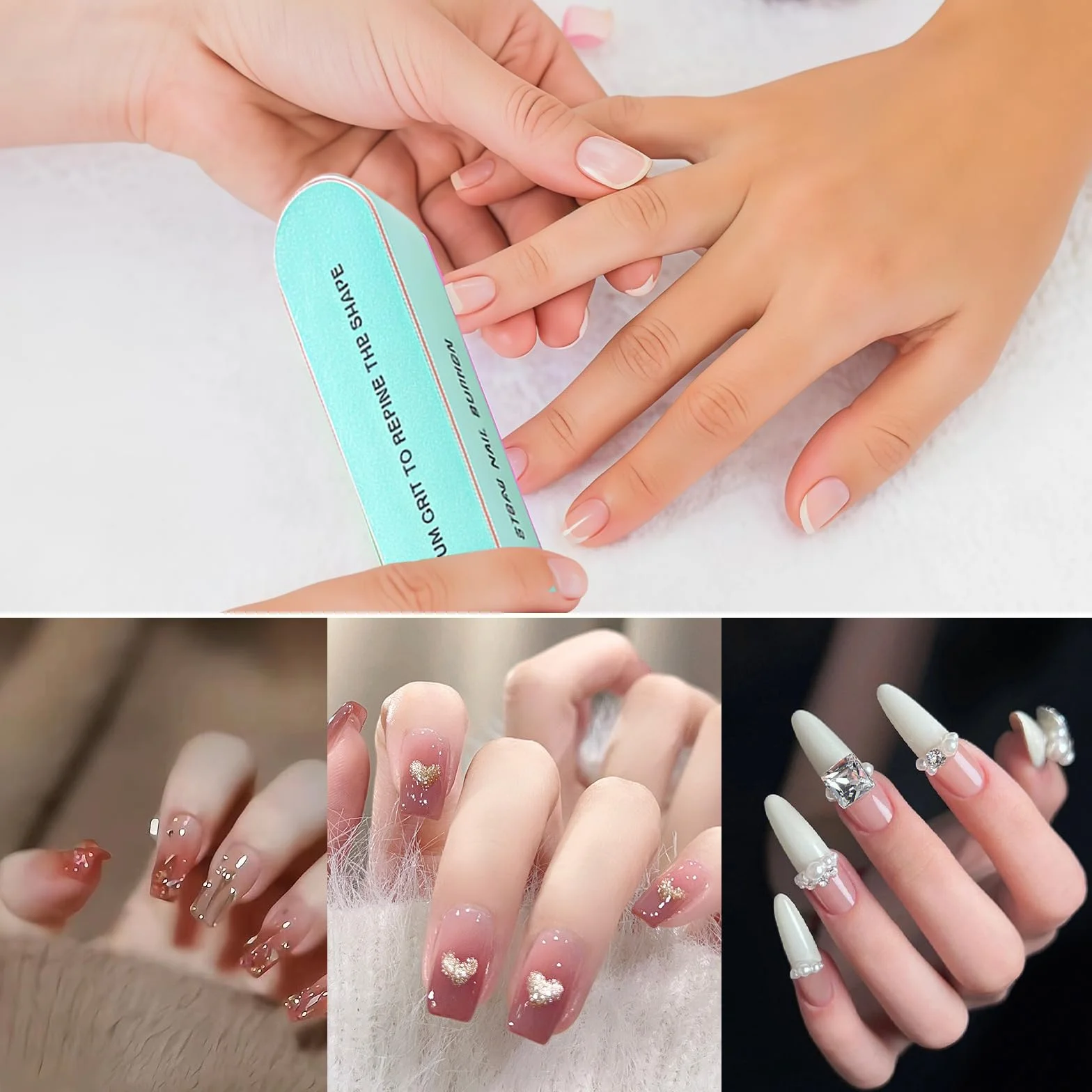Yamobi 6 pièces Lime à ongles 4 faces pour ongles naturels, blocs de polissage en gel, lavables