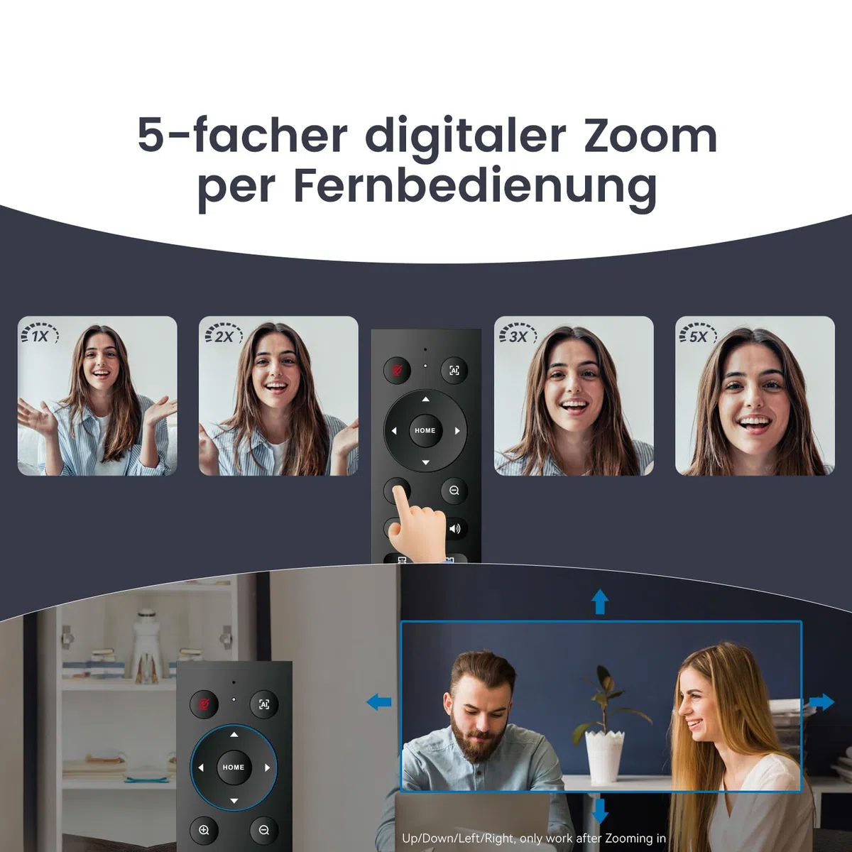 TONGVEO KI Webcam 4K à suivi automatique avec microphones et haut-parleurs, zoom numérique 5x, caméra Web ePTZ avec télécommande et deux microphones, webcam de conférence pour zoom, Skype, OBS