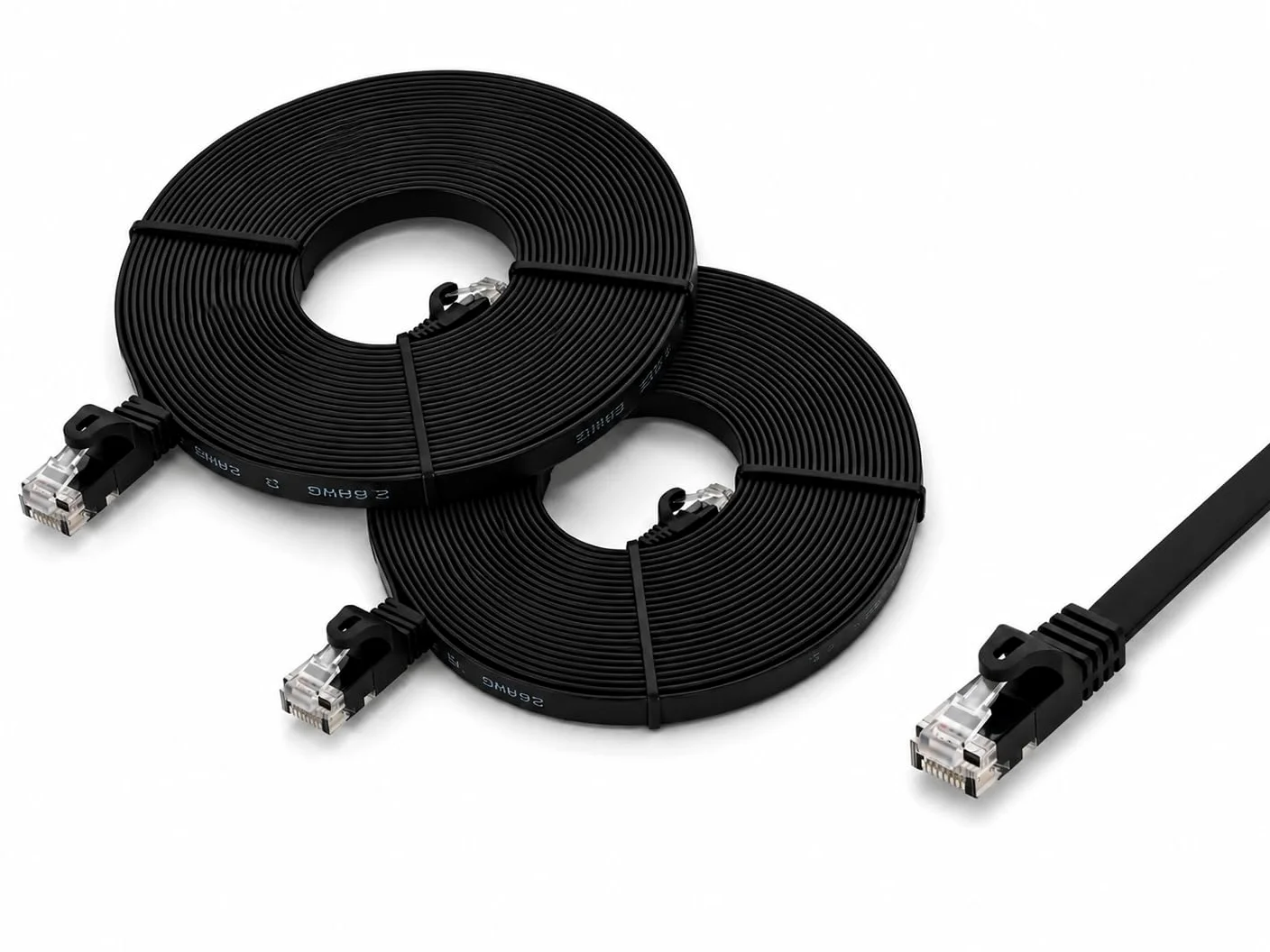 BRENDAZ Lot de 2 câbles Ethernet Cat5e de 30,5 m – Câble de raccordement réseau sans accroc, plat, 350 MHz, UTP, pour PC, serveur, routeur, modem, TV, PS5, consoles de jeux (2 pièces, 30,5 m)