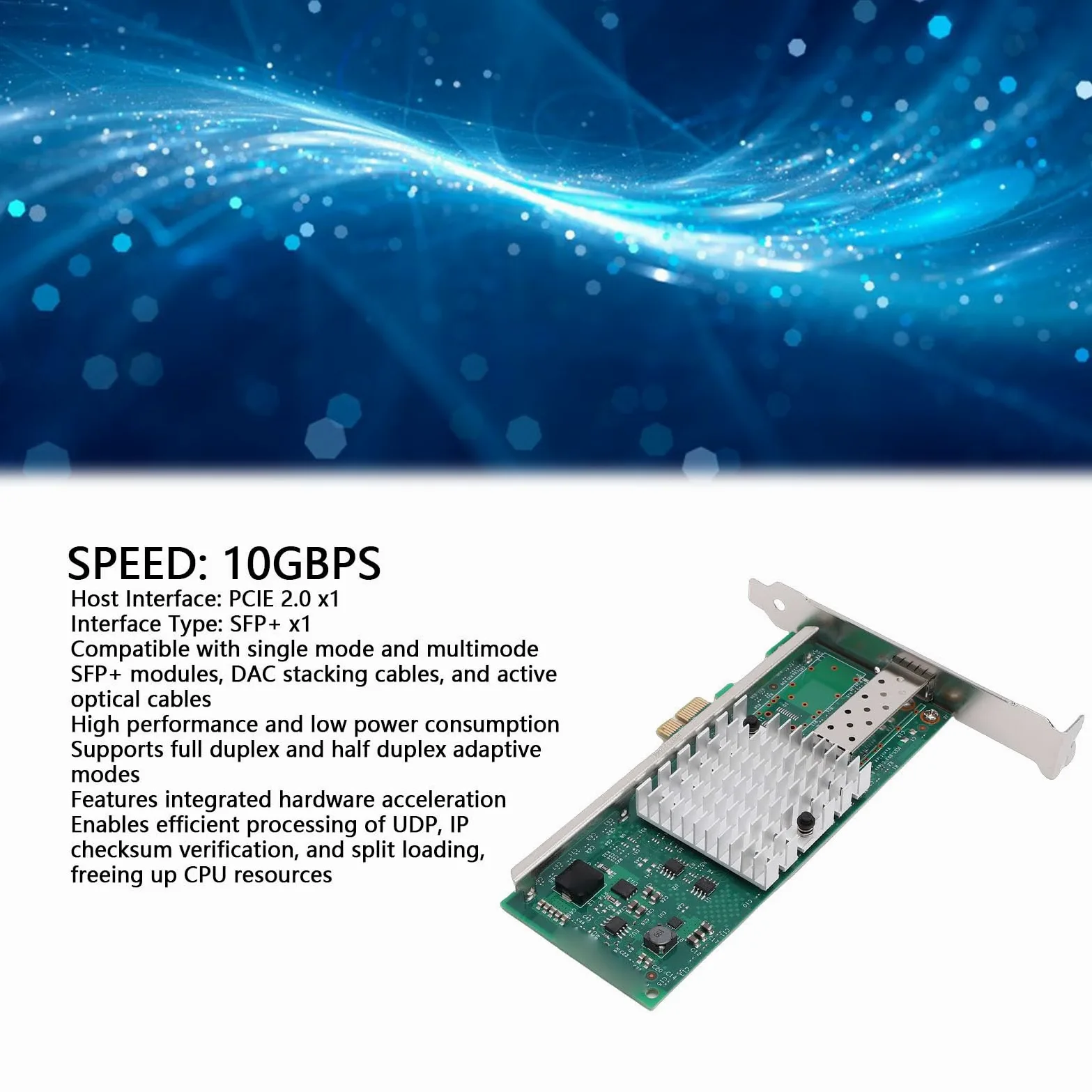 Carte Réseau PCI E 10 Go, Adaptateur Réseau PCI Express X1 10 Gbps SFP+, Chipset 82599EN, pour Mise à Niveau du Serveur de Stockage Internet Cafe
