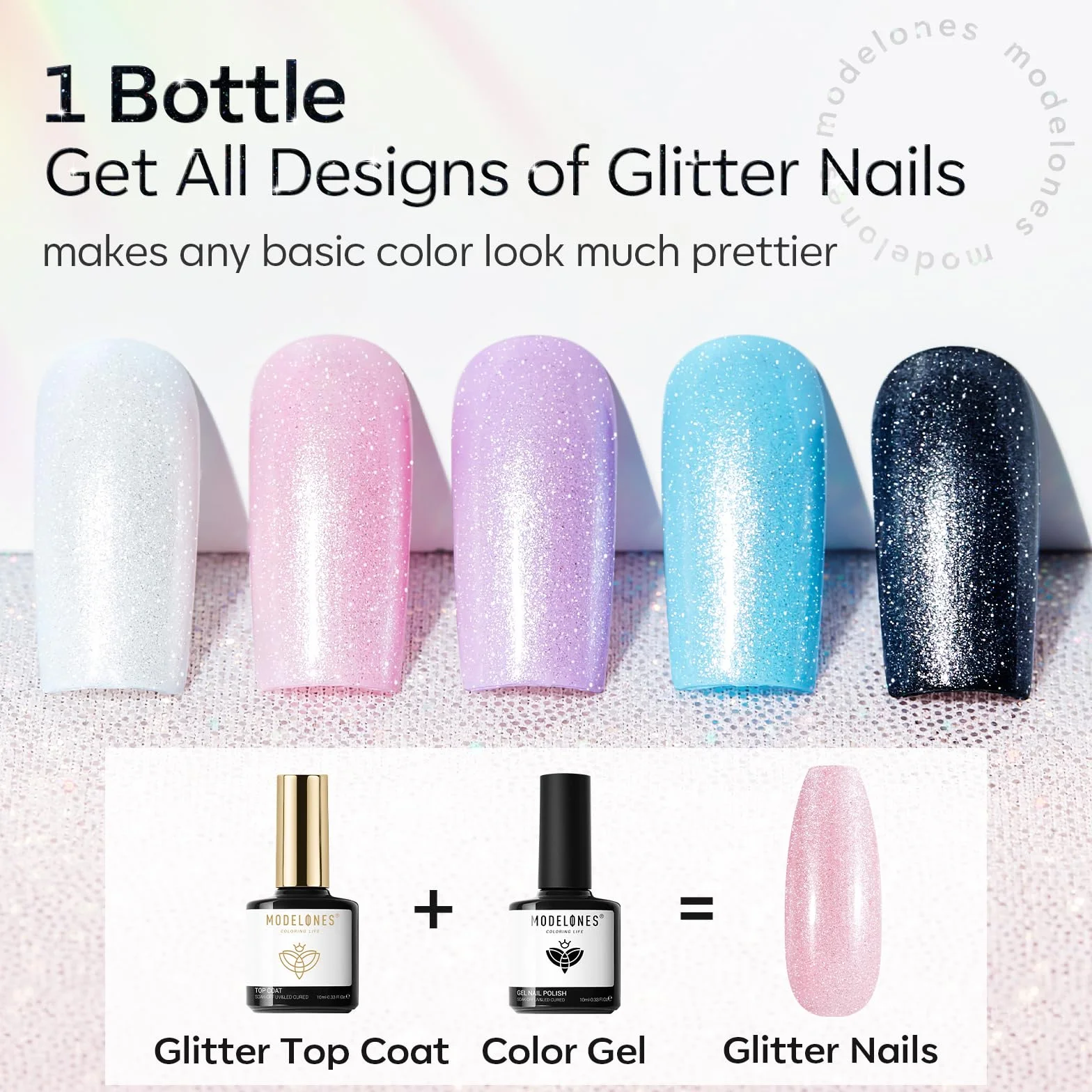 Modelones Pailleté Top Coat Semi Permanent Brillant Gel Vernis À Ongles 10ML No Wipe Finition Art Manucure Longue Durée