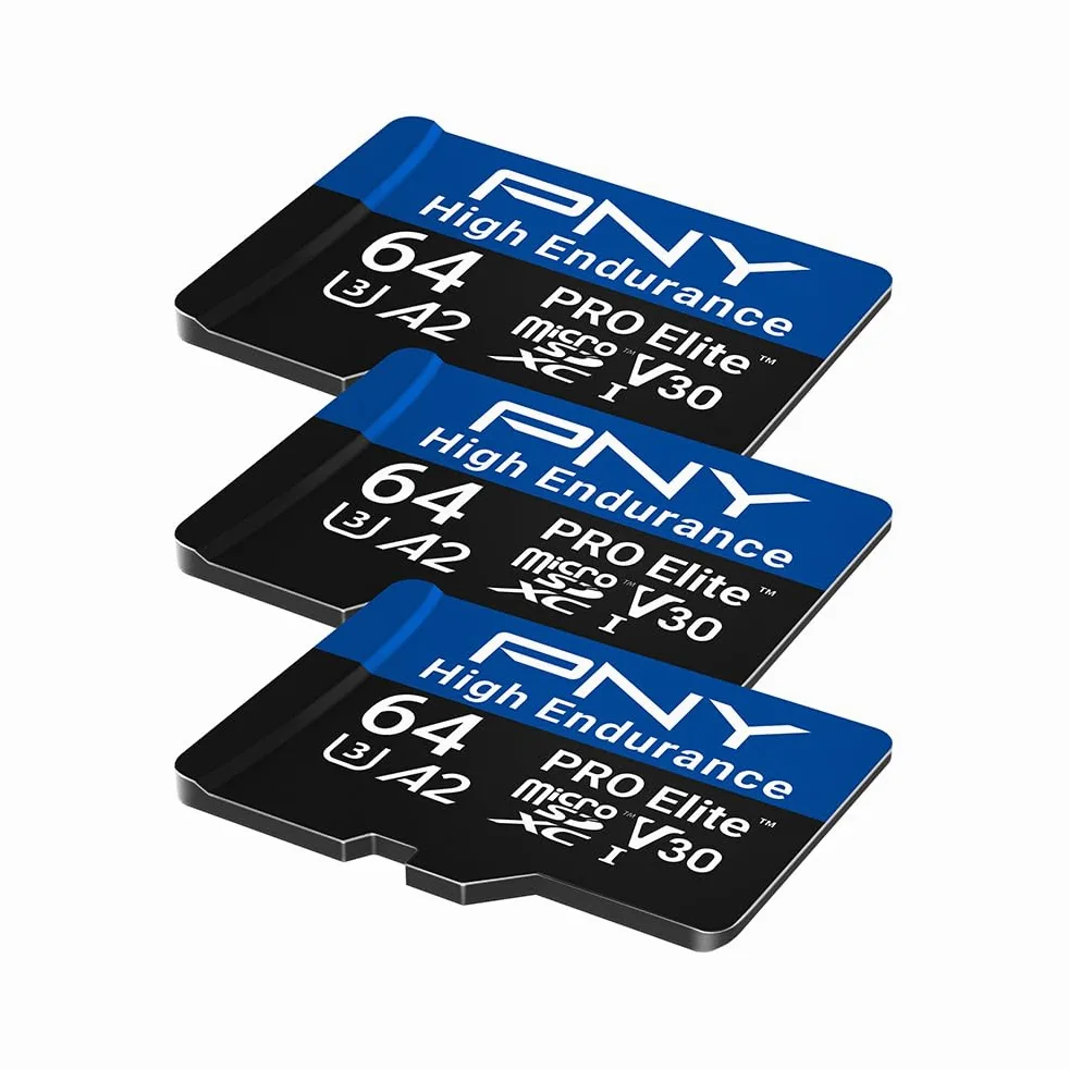 PNY 3X 64GB Pro Elite High Endurance C10 U3 V30 A2 microSDXC Carte Mémoire