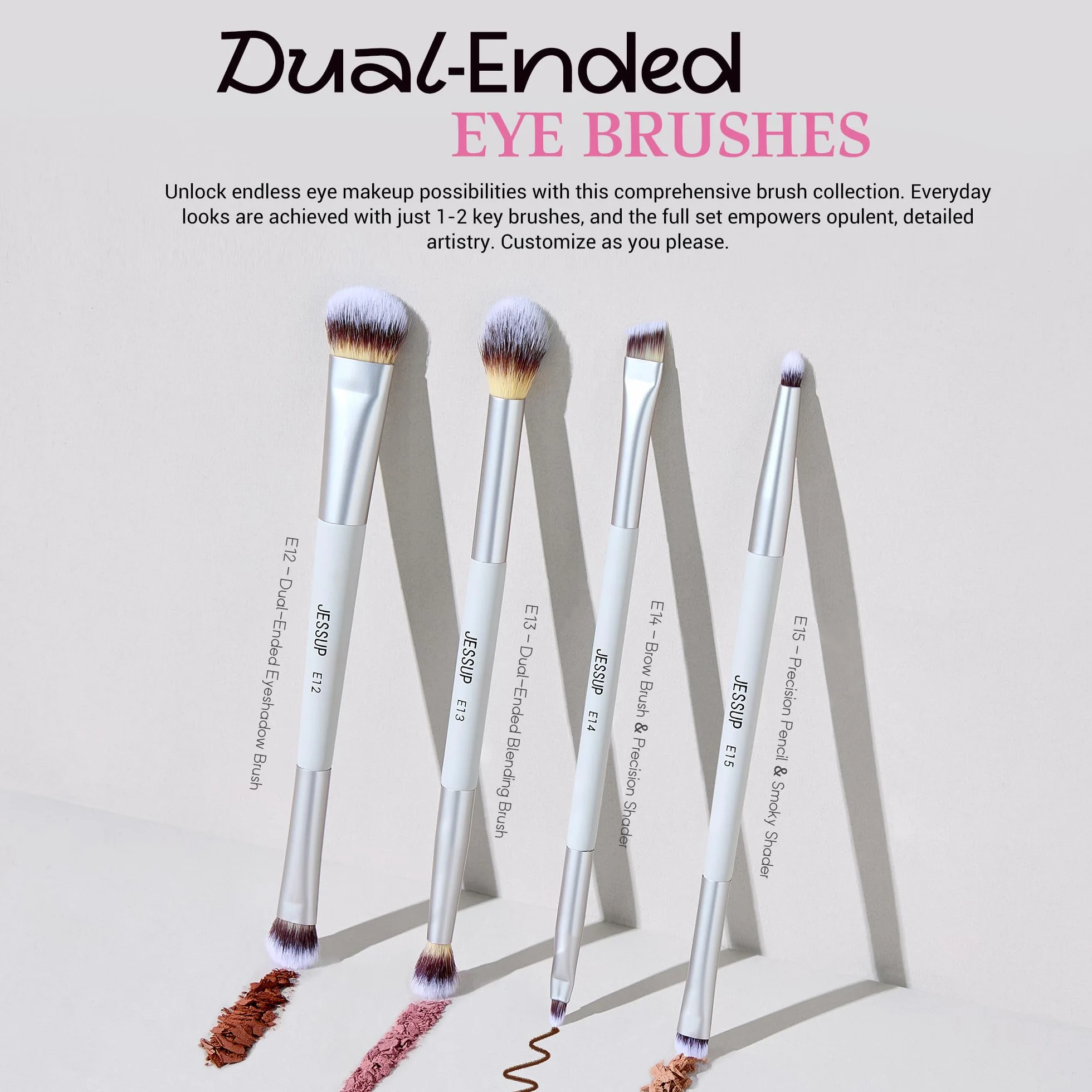 Jessup Set de 7 Pinceaux Maquillage Double Embout Fond de Teint Contour Rougir Illuminateur Sourcils Fard à Paupières T520