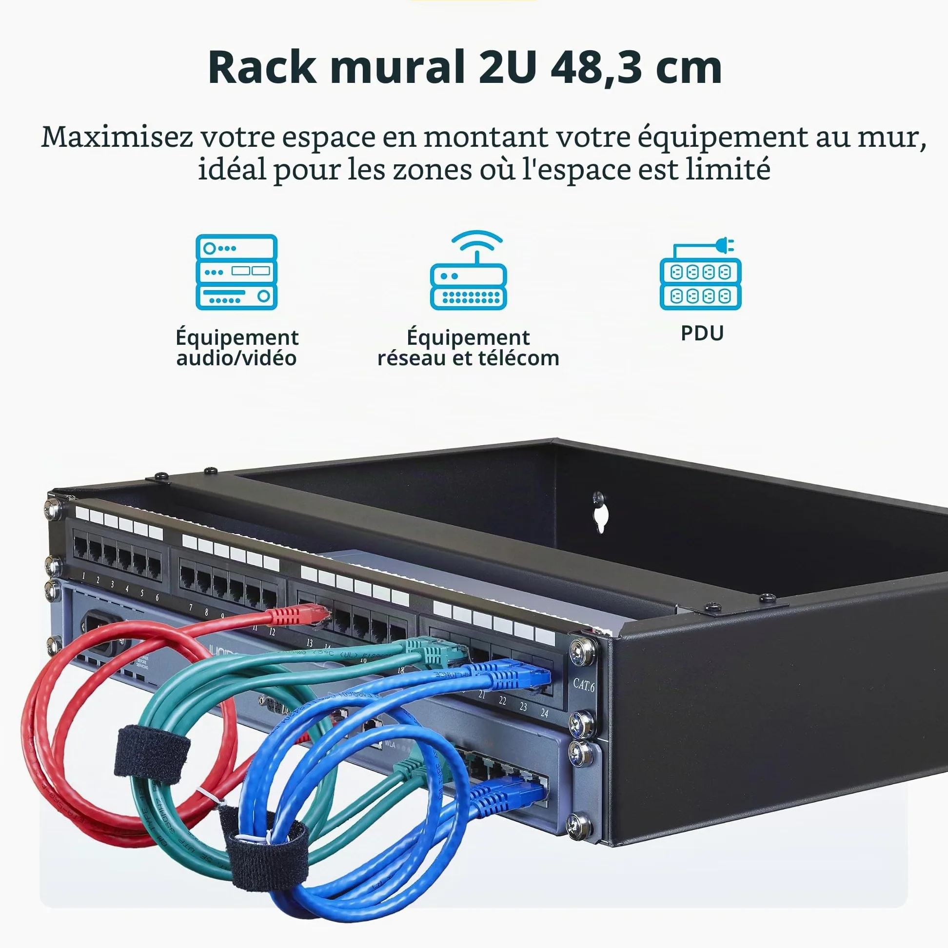 StarTech Rack Mural 2U 19", Profil Bas, 36cm, 35kg (RACK-2U-14-BRACKET) | Réseau, Baie de brassage, Support étagère, Serveur, Équipement informatique/réseau, Mini baie, Noir