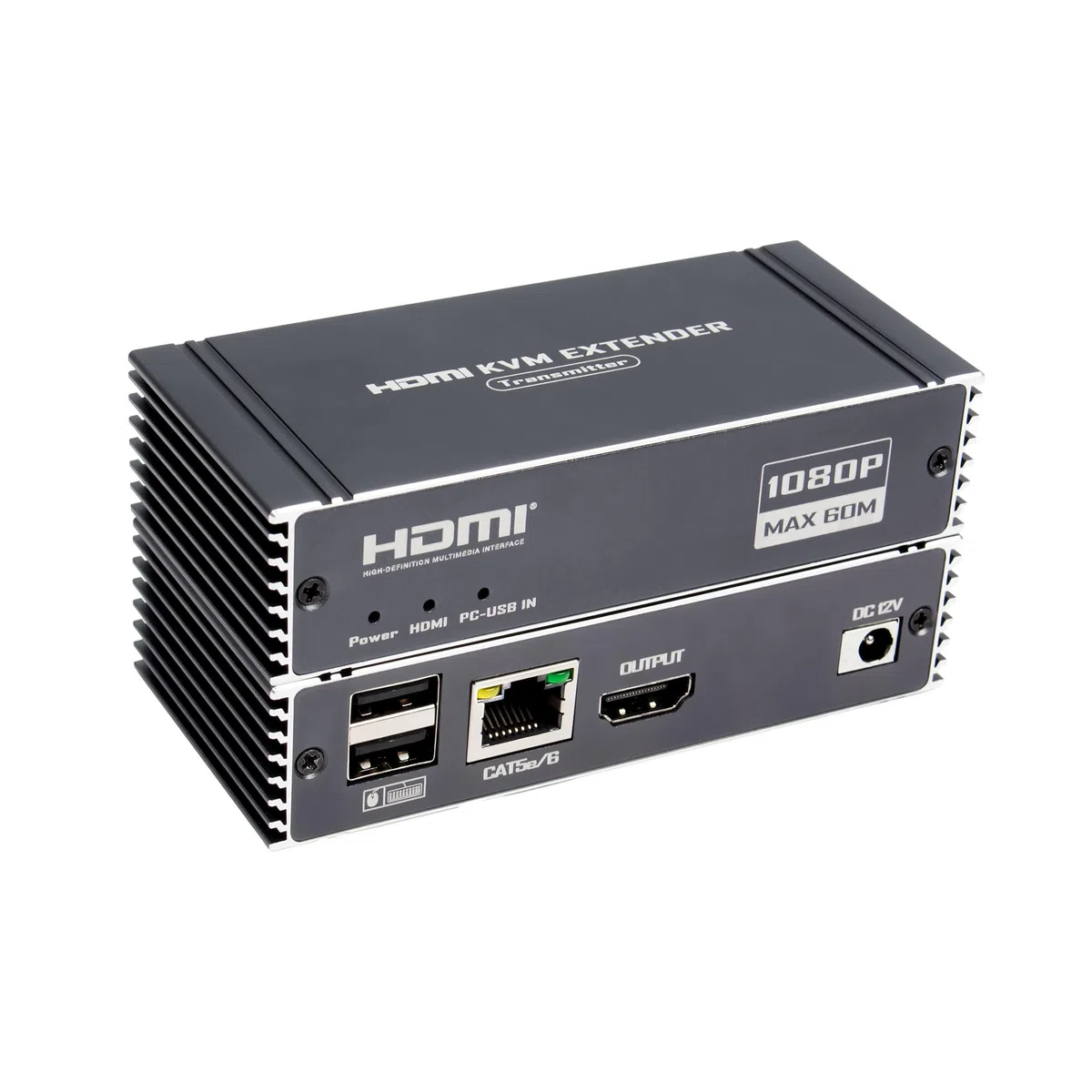 Rallonge HDMI KVM 60 m avec contrôle KVM USB RJ45 60 m sur Cat5e/Cat6 POC avec support en boucle pour clavier et souris USB pour ordinateur PC