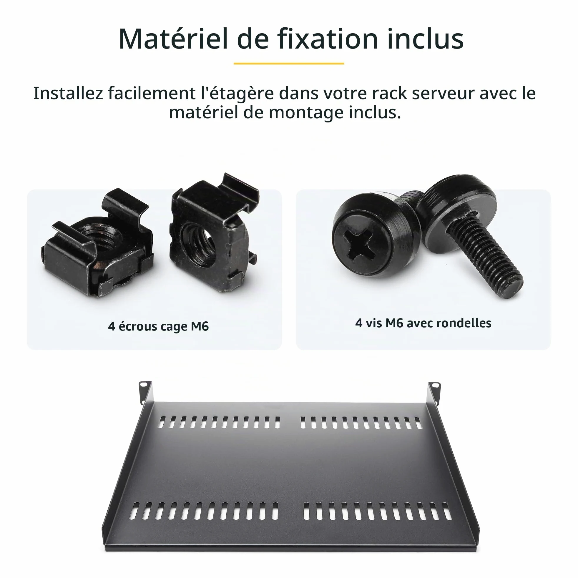 StarTech Lot de 2 Étagères Cantilever Ventilées 1U, 20kg (CABSHELF116V2PK) | Plateau universel, Montage en rack, Armoire réseau, Acier robuste, Serveur