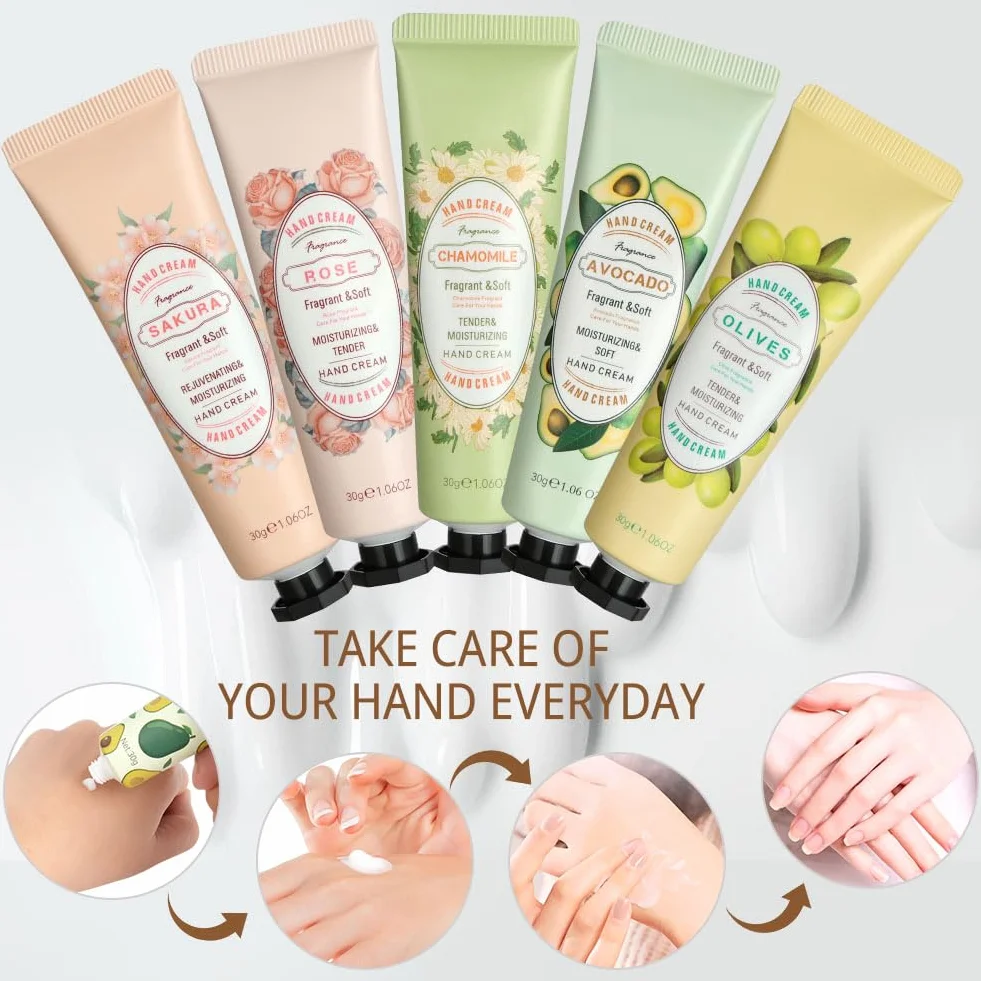 LOPHE Mini Crèmes pour les Mains 5 Pcs Ensemble Crème Hydratante Réparatrice Mains et Pieds Secs