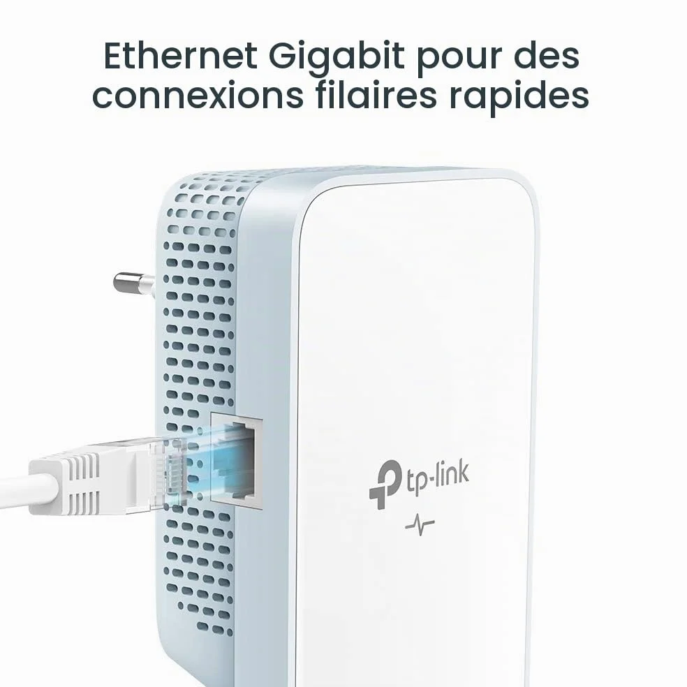 TP-Link TL-WPA1000 Kit Adaptateur Réseau CPL 1000 Mbit/s Ethernet/LAN WiFi Avec 1 Port Gigabit et Prise Intégrée Type F, Boitier Kit de 2