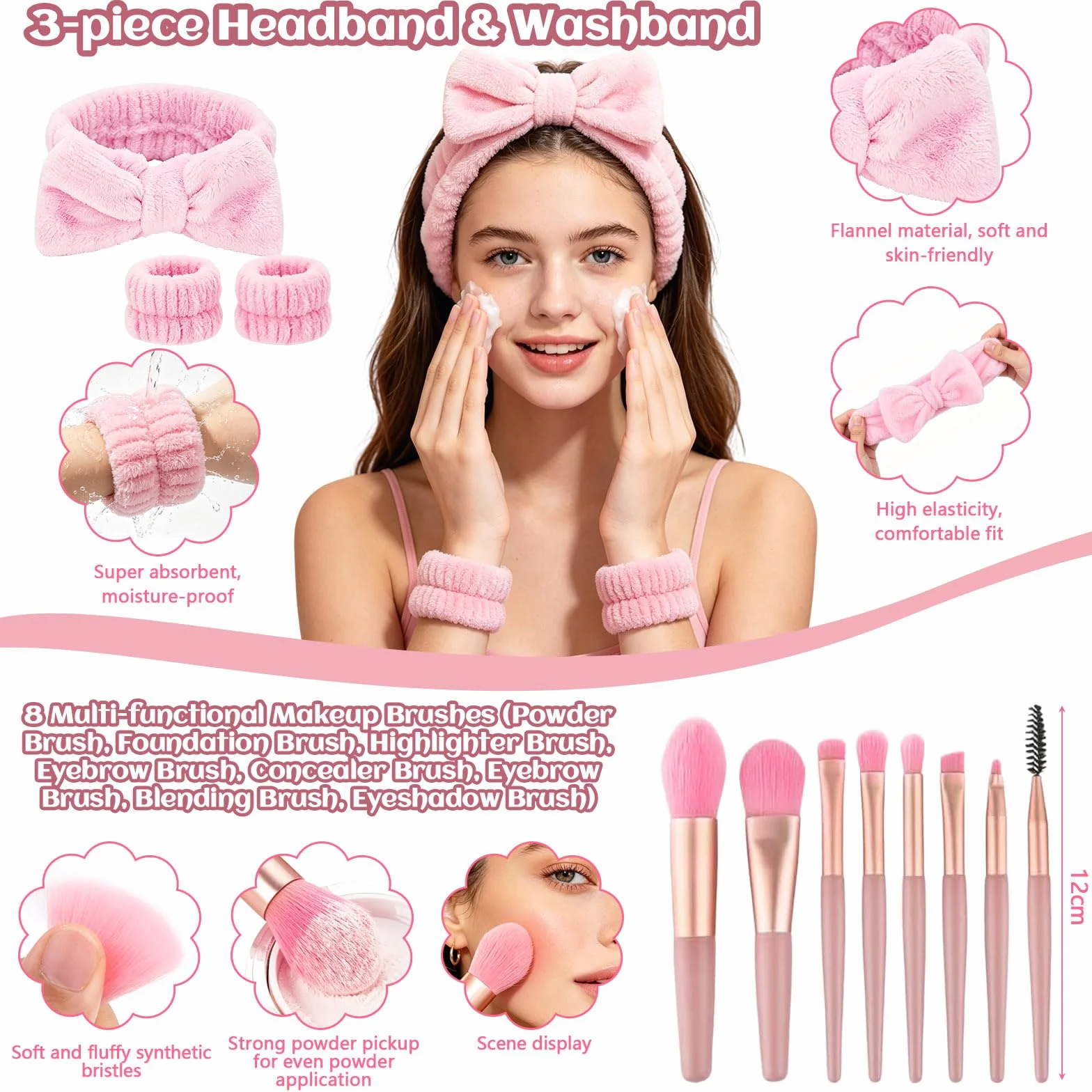 Coffret Cadeau Anniversaire Fille Tasse en Verre avec Couvercle et Paille Maquillage Trousse Cosmétique Bracelet Hairband Miroir