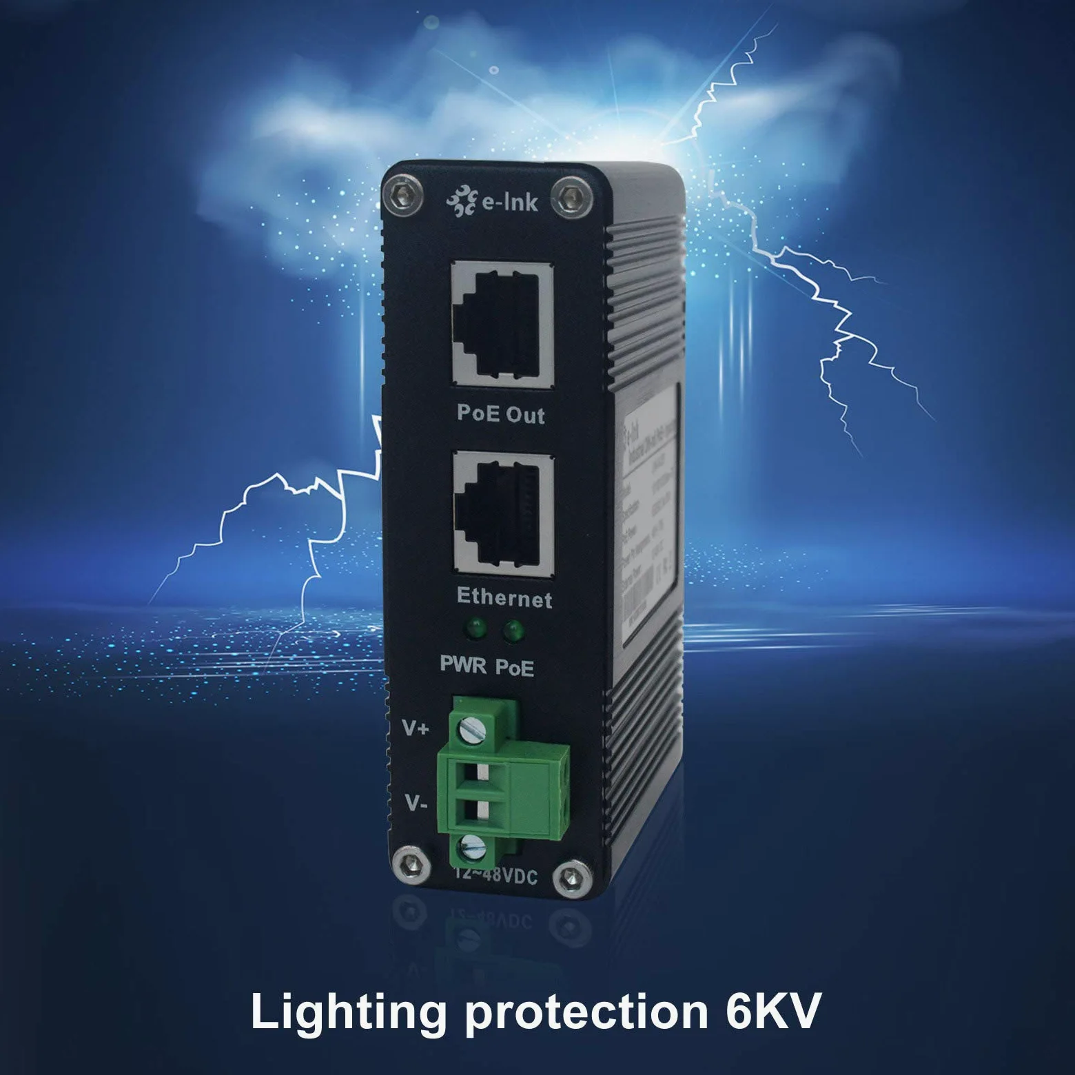 Injecteur PoE – Injecteur industriel Gigabit PoE+ IEEE802.3 à 30 W durci avec entrée 12-48 V DC rail DIN, montage mural