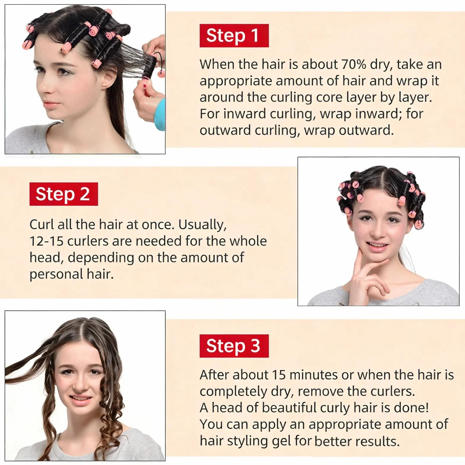 Kit Permanente Cheveux avec Bigoudis 0,51 Pouce, Set de Bouclage avec Couvercles et Peigne