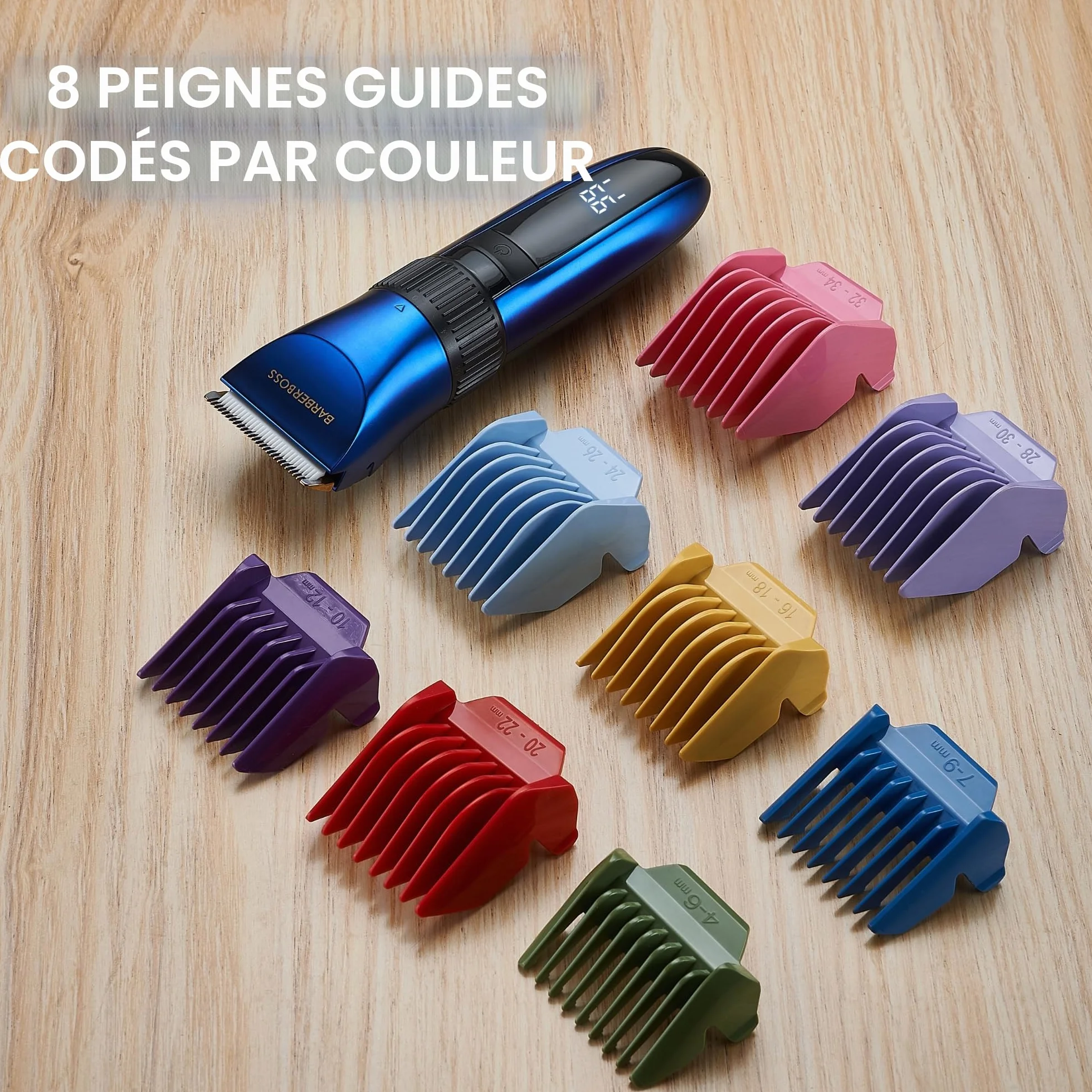 BarberBoss Tondeuse à barbe et à cheveux sans fil étanche lames céramique écran LED charge rapide QR-2082