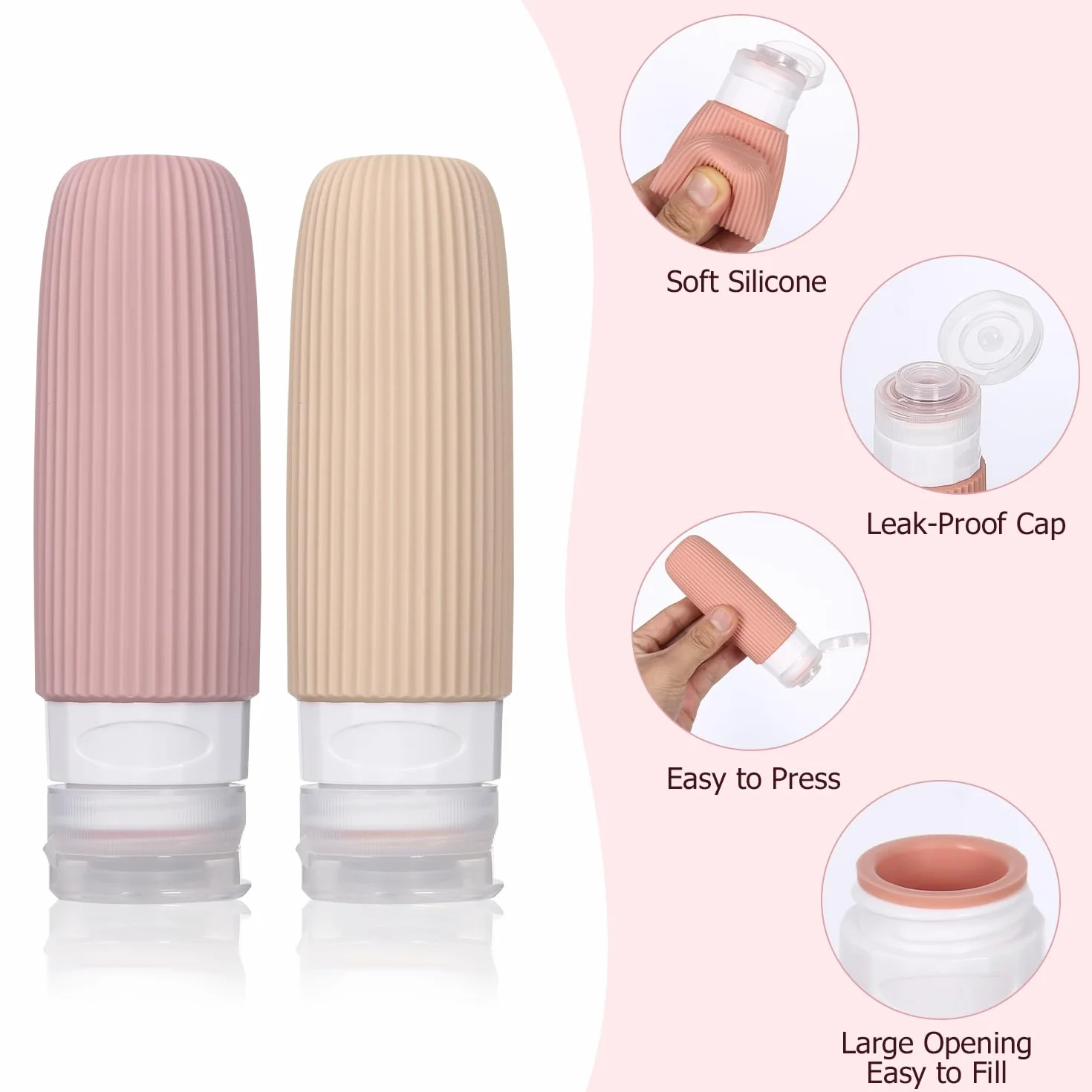 Kit Flacon Voyage Réutilisable 30/90ml Silicone Étanche Trousse de Toilette Avion