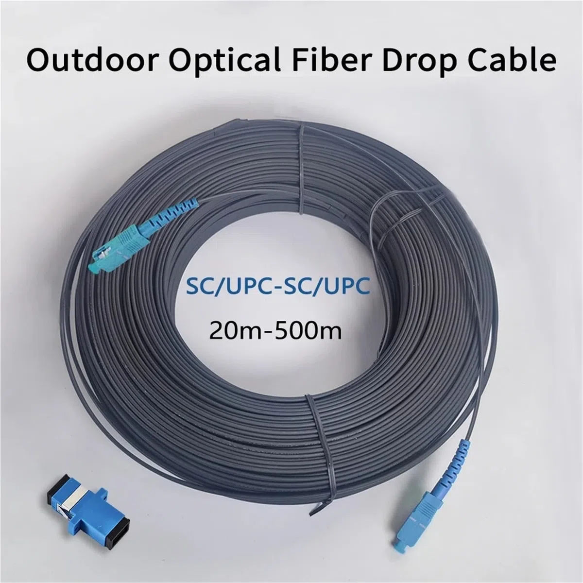 Câble à fibre optique extérieur SC/UPC-SC/UPC 60M 80M 100M 150M 200M FTTH, câble de raccordement monomode(80M With Adapter)