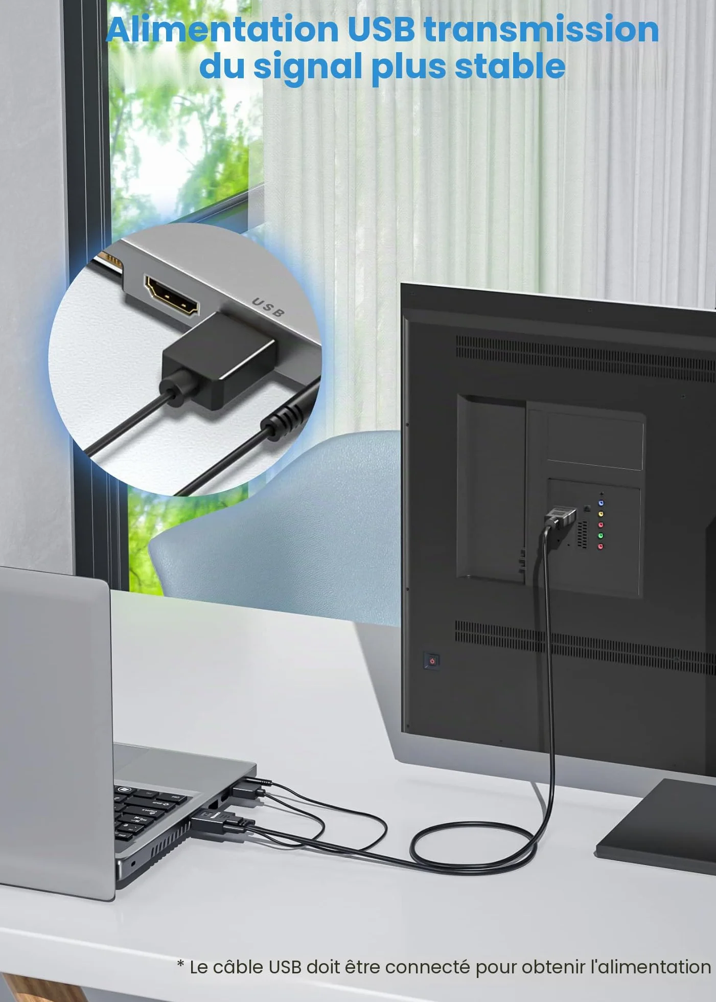 Câble VGA vers HDMI, Adaptateur Convertisseur avec Audio 1.8M/6FT