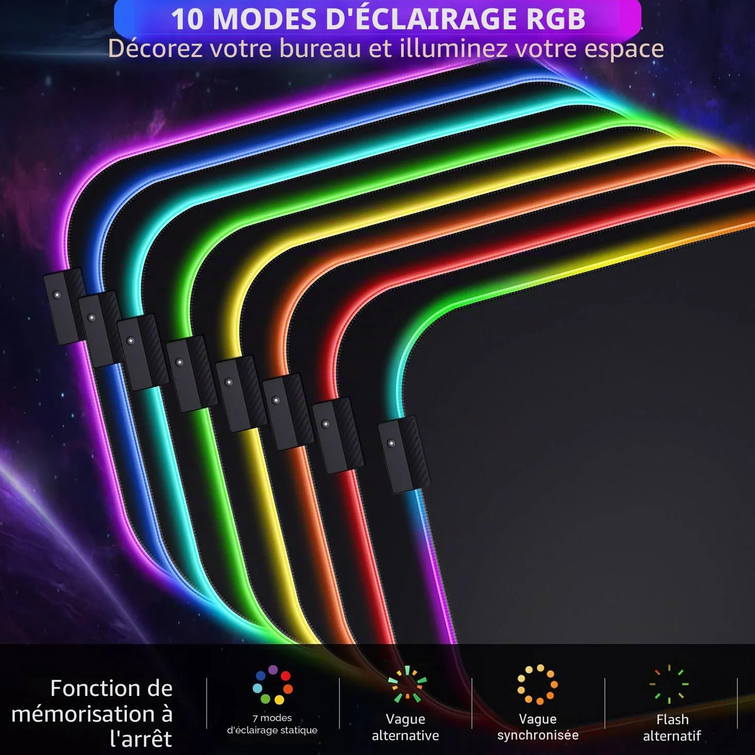 Gimars Tapis de Souris Gaming RGB 305x254mm XL Repose Poignet Gel Base Antidérapante Tissu Lycra
