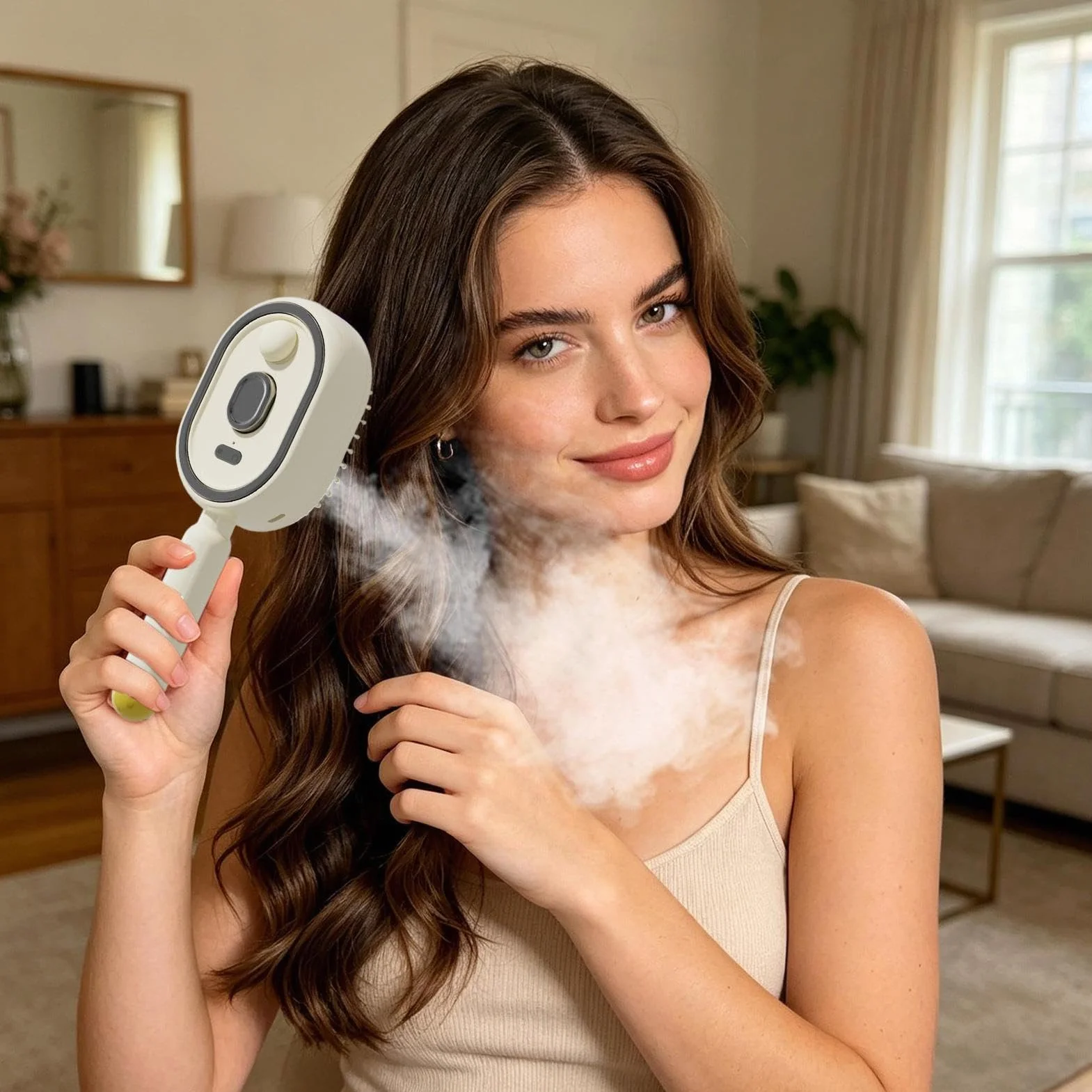 Brosse Vapeur Électrique 2 En 1 Lisseur Rechargeable Anti-frisottis Peigne Massage Rétractable